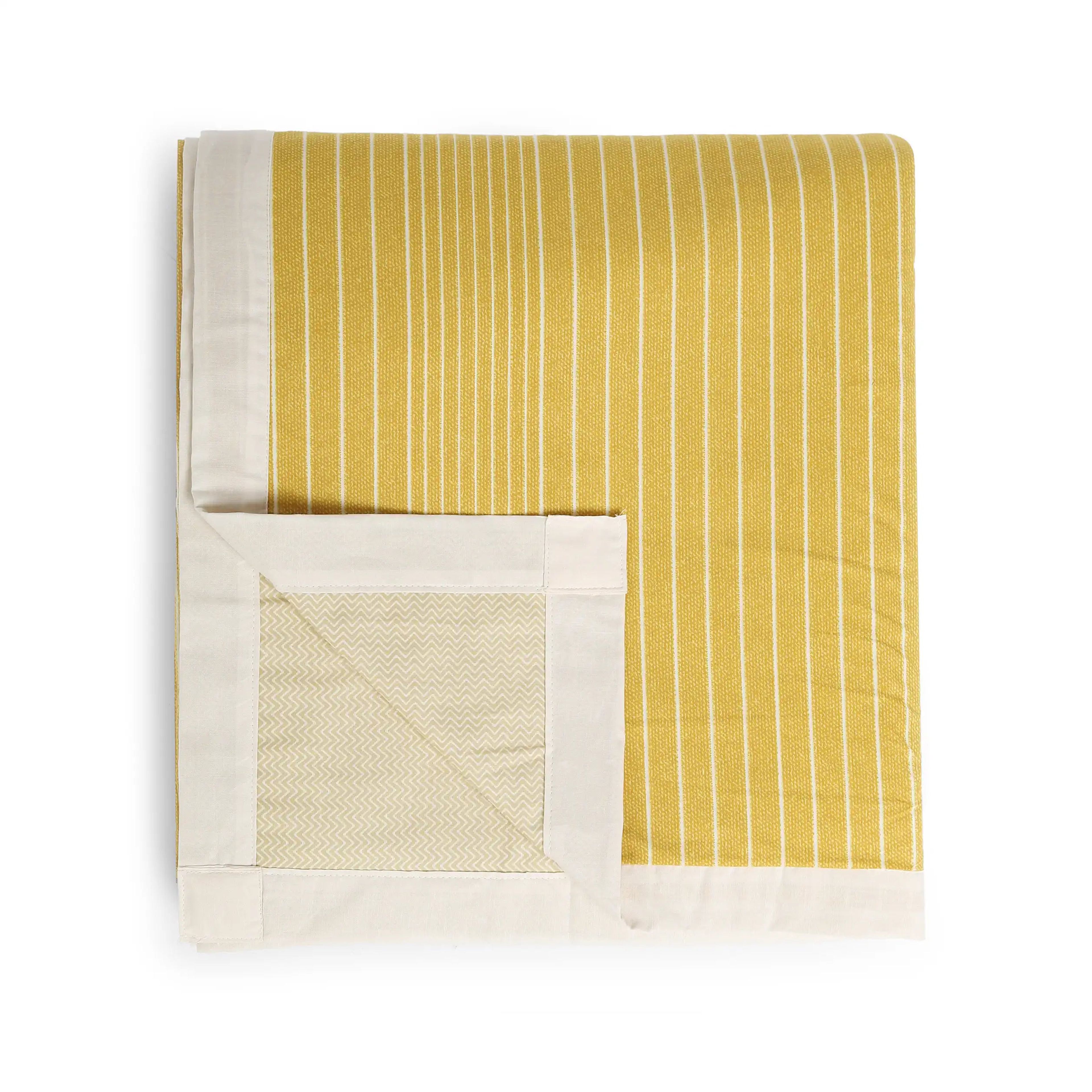 Threadscapes | Woven Textured Printed Reversible Dohar with Super Soft Flannel Layering-Mustard