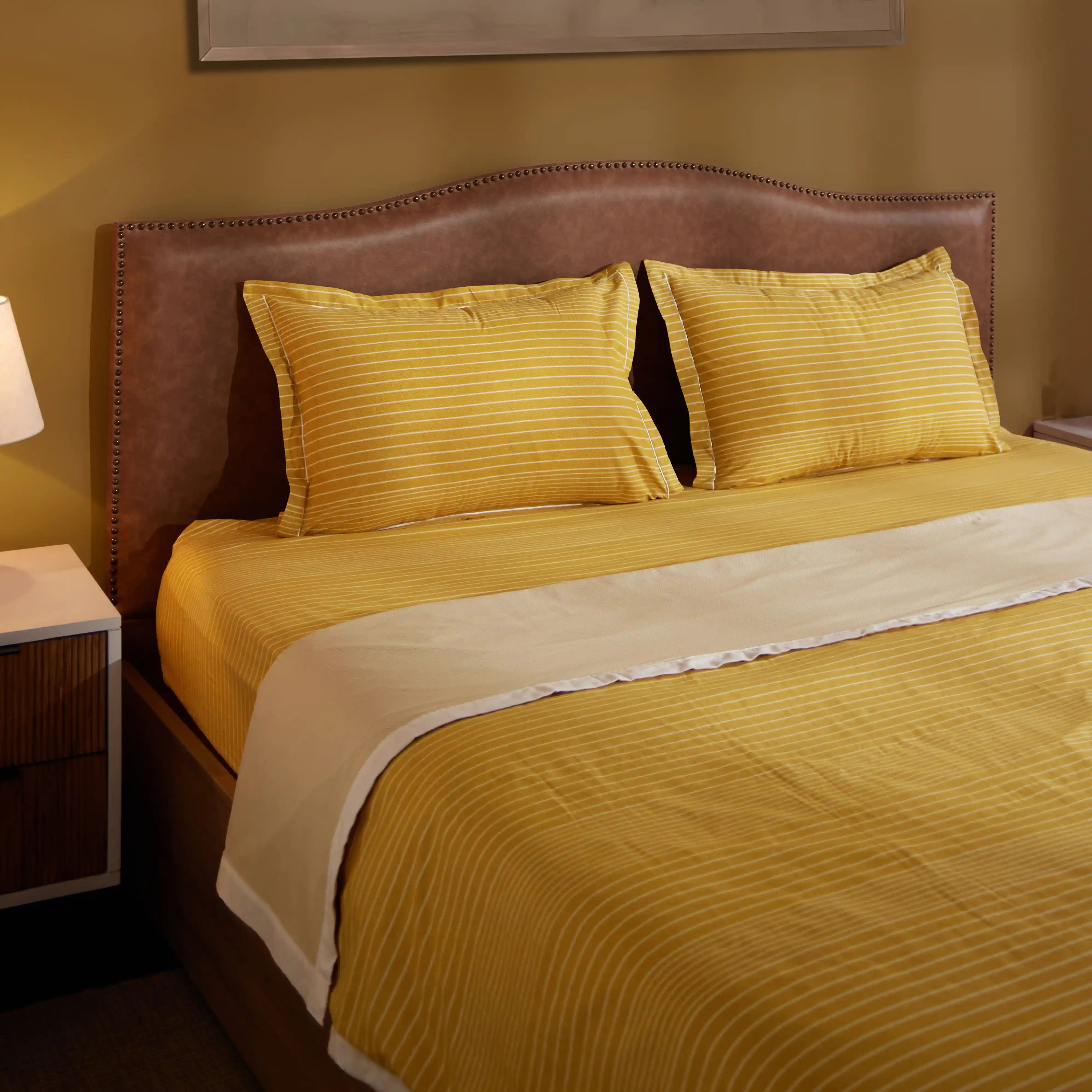 Threadscapes | Woven Textured Printed Reversible Dohar with Super Soft Flannel Layering-Mustard