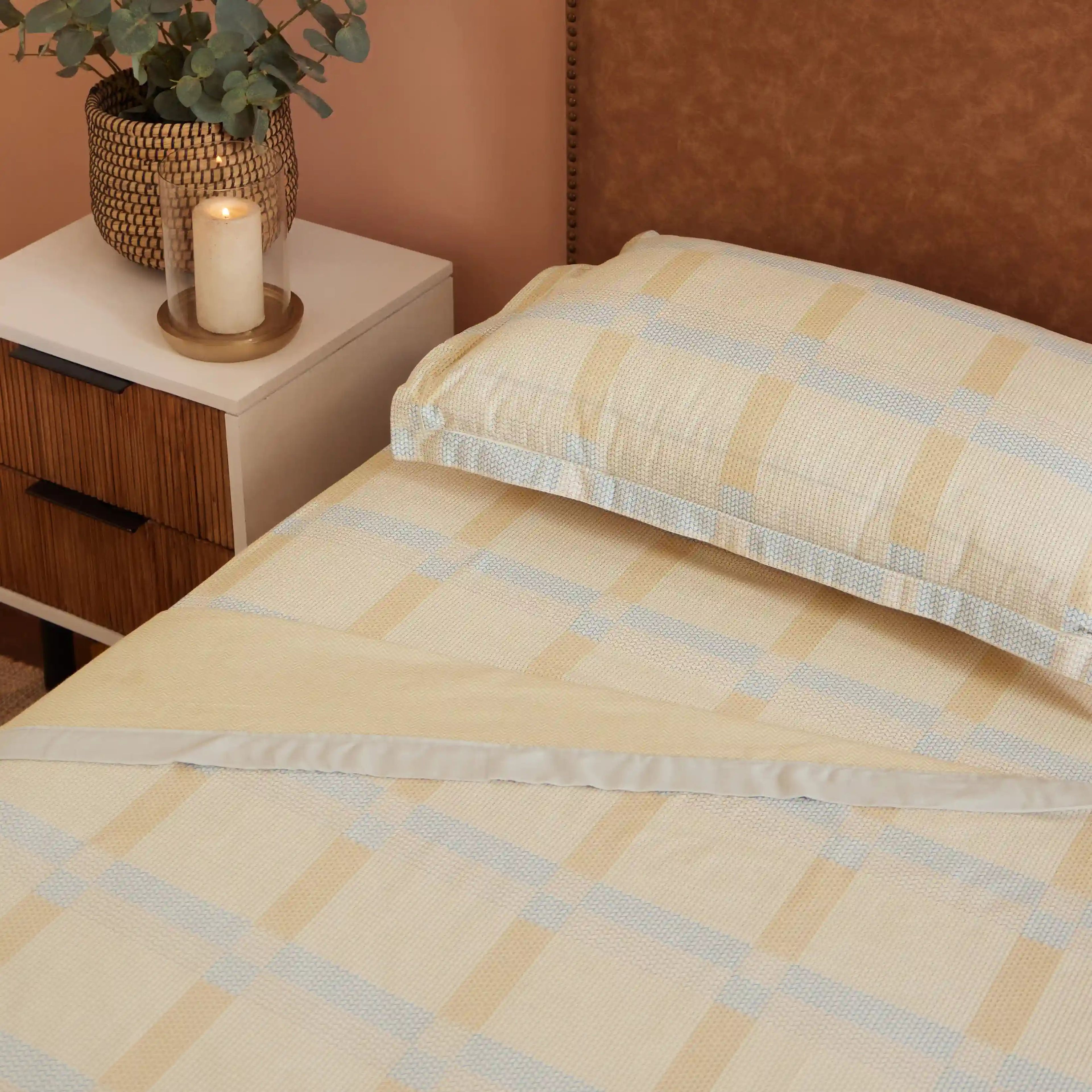 Threadscapes | Woven Textured Printed Reversible Dohar with Super Soft Flannel Layering-Sand