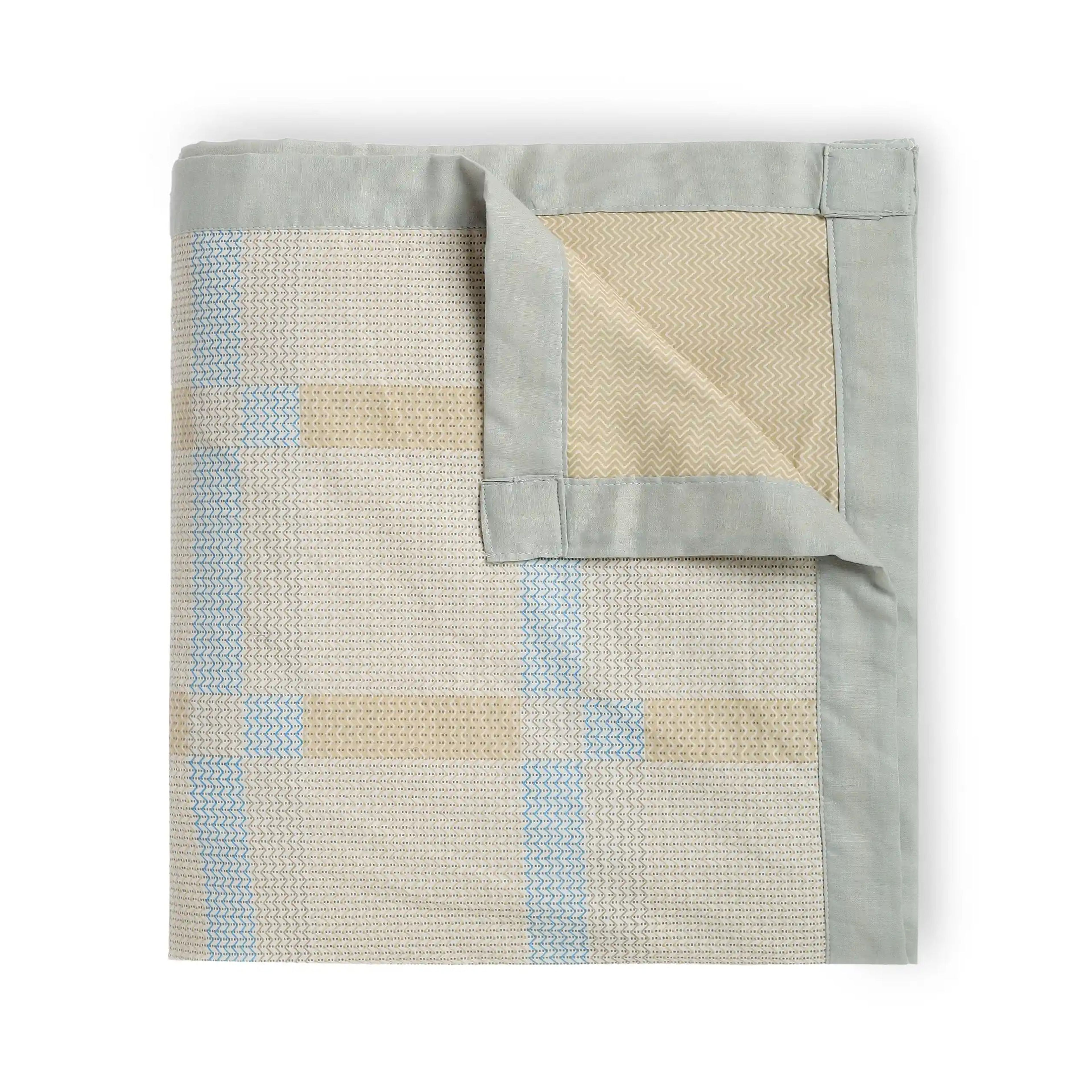 Threadscapes | Woven Textured Printed Reversible Dohar with Super Soft Flannel Layering-Sand