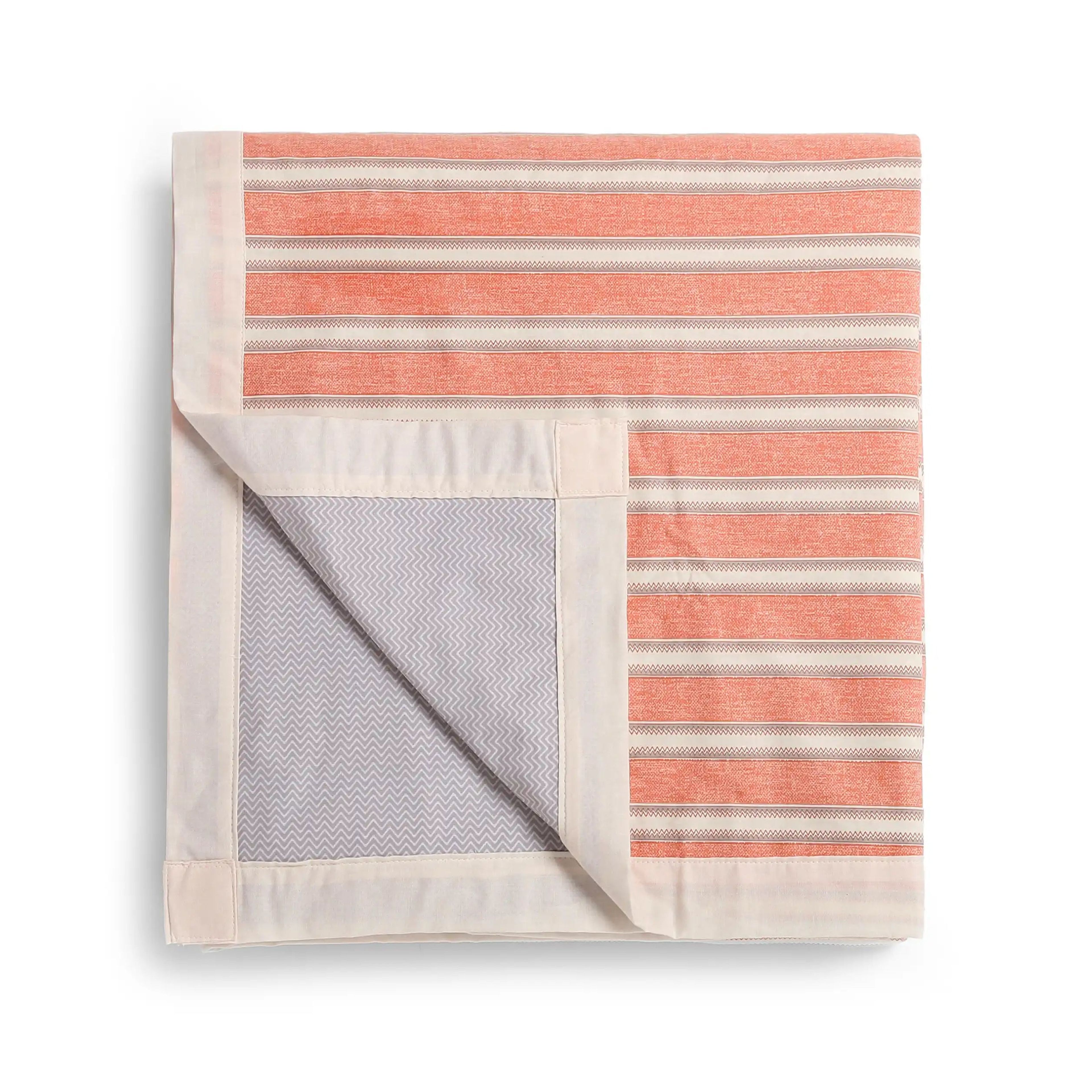 Threadscapes | Woven Textured Printed Reversible Dohar with Super Soft Flannel Layering-Peach