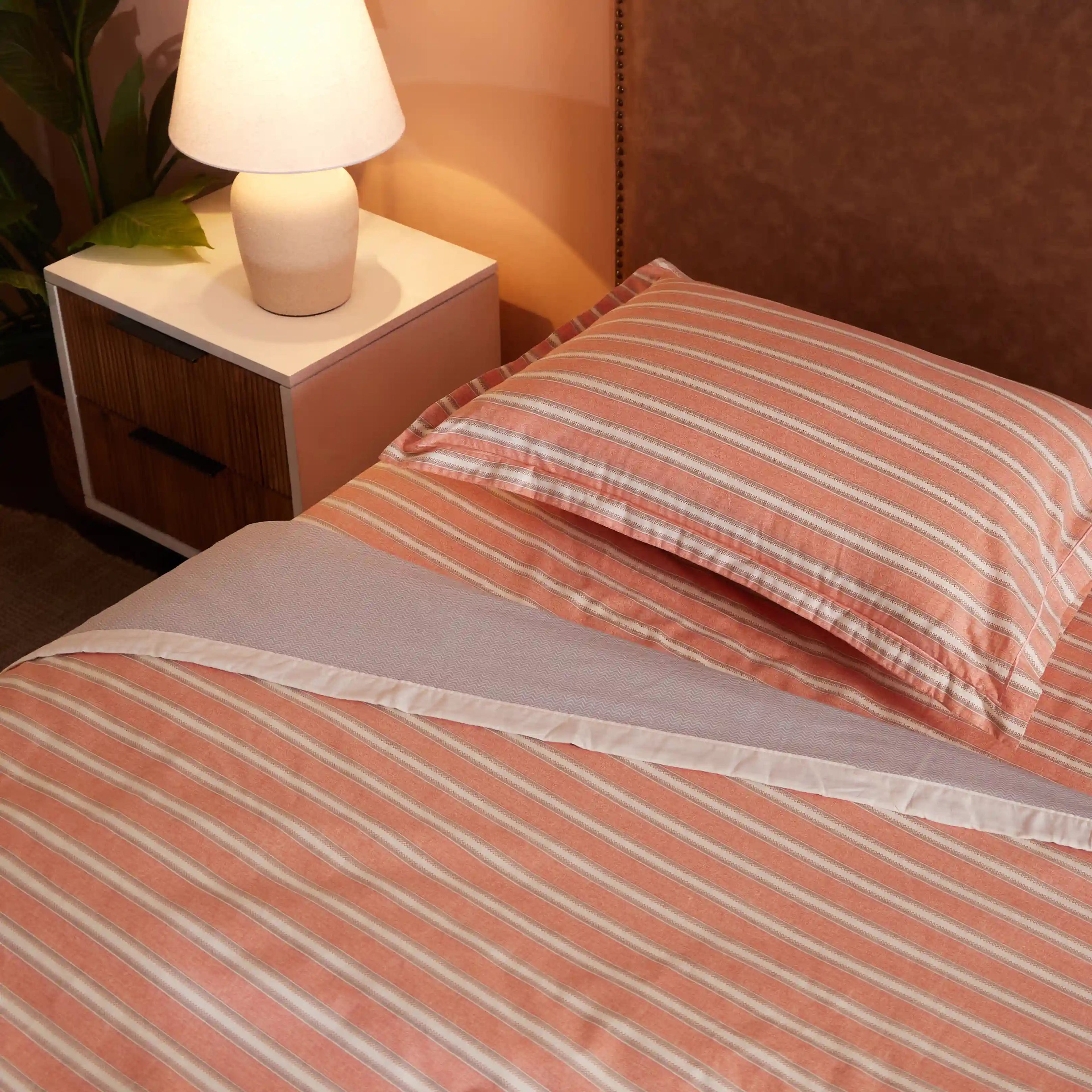 Threadscapes | Woven Textured Printed Reversible Dohar with Super Soft Flannel Layering-Peach