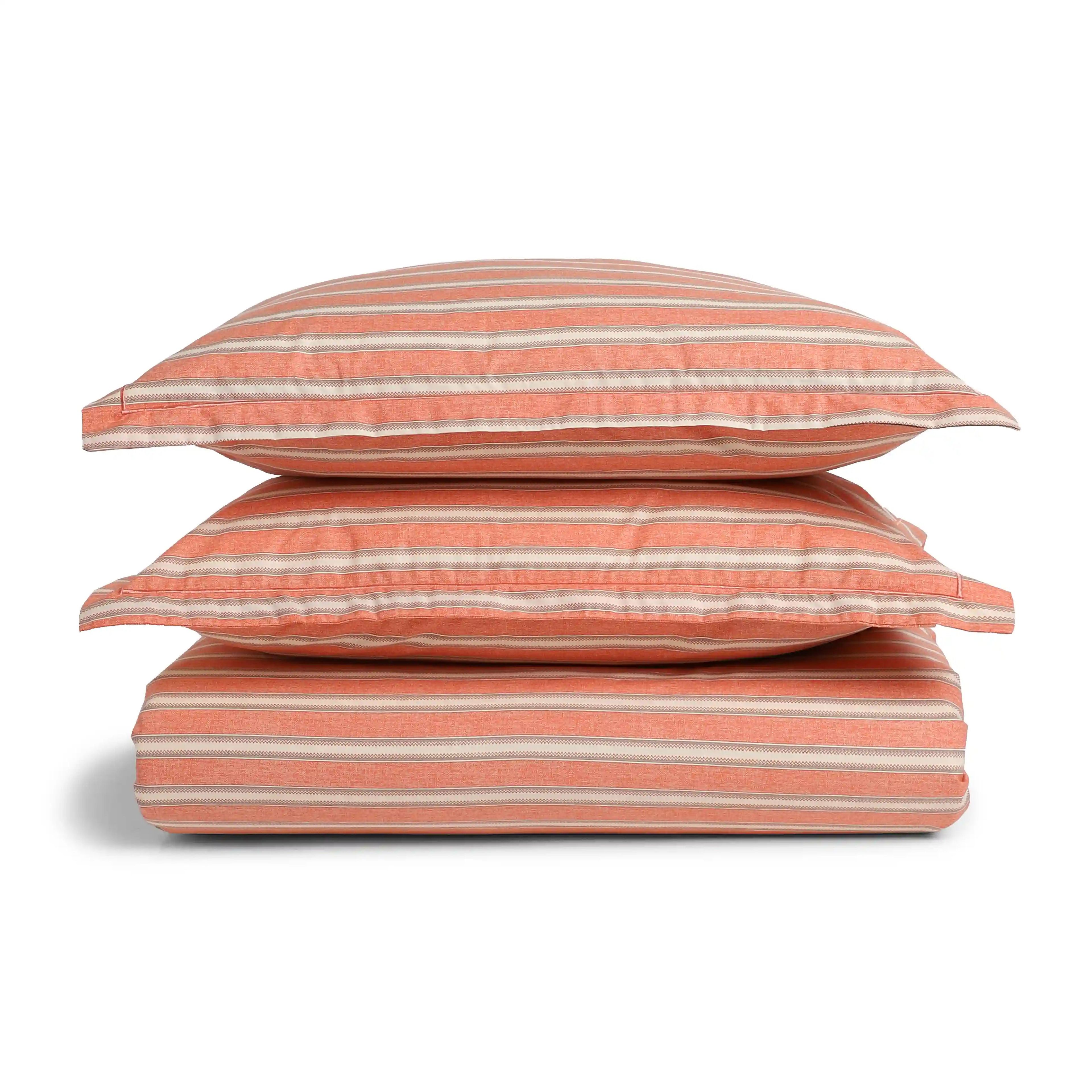 Threadscapes | Woven Textured Printed Cotton Bedsheet Set | Pillow Cover with Merrow Hem Treatment-Peach