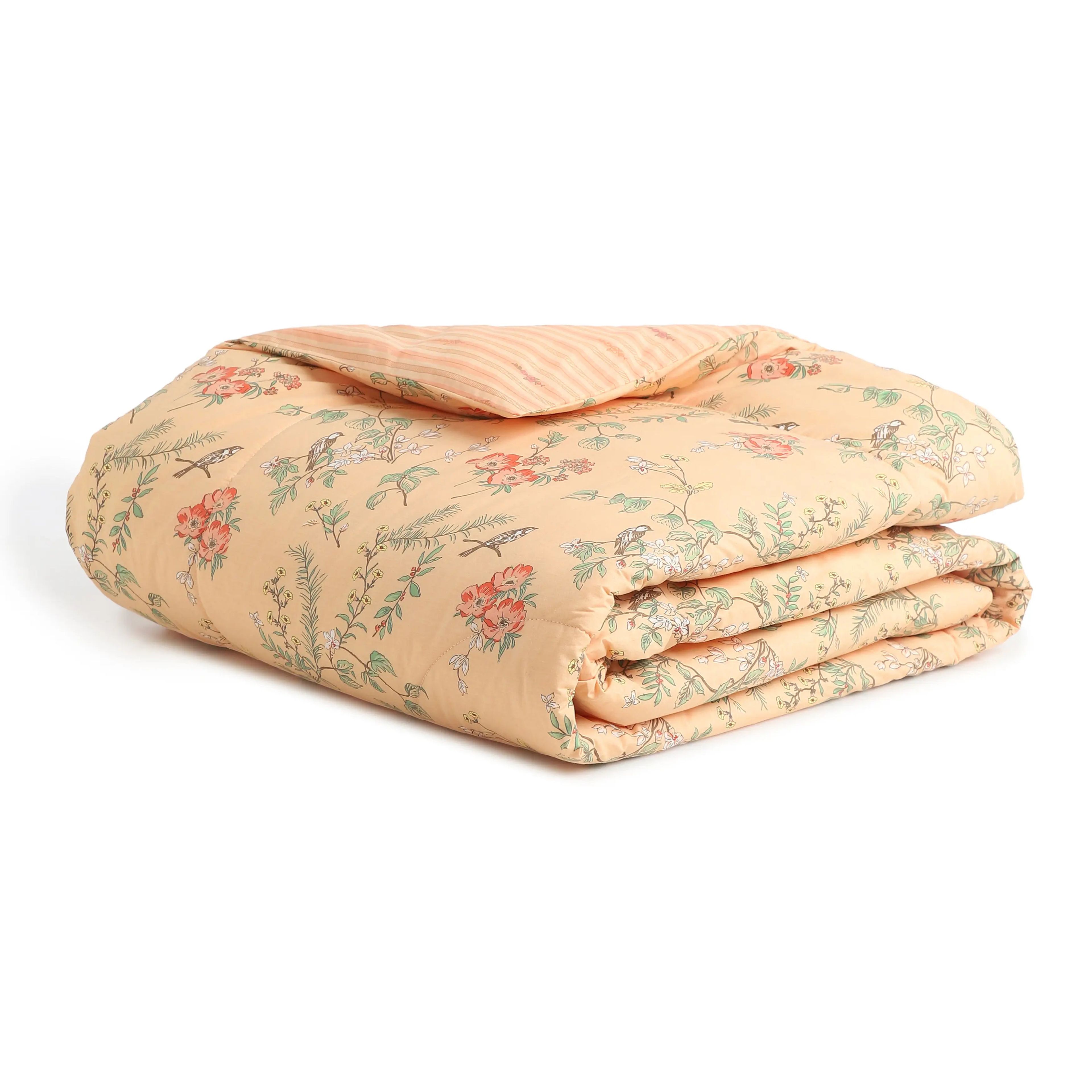 Bloomshire Luxe | Romantic Flora Printed 120GSM Reversible Comforter-Peach