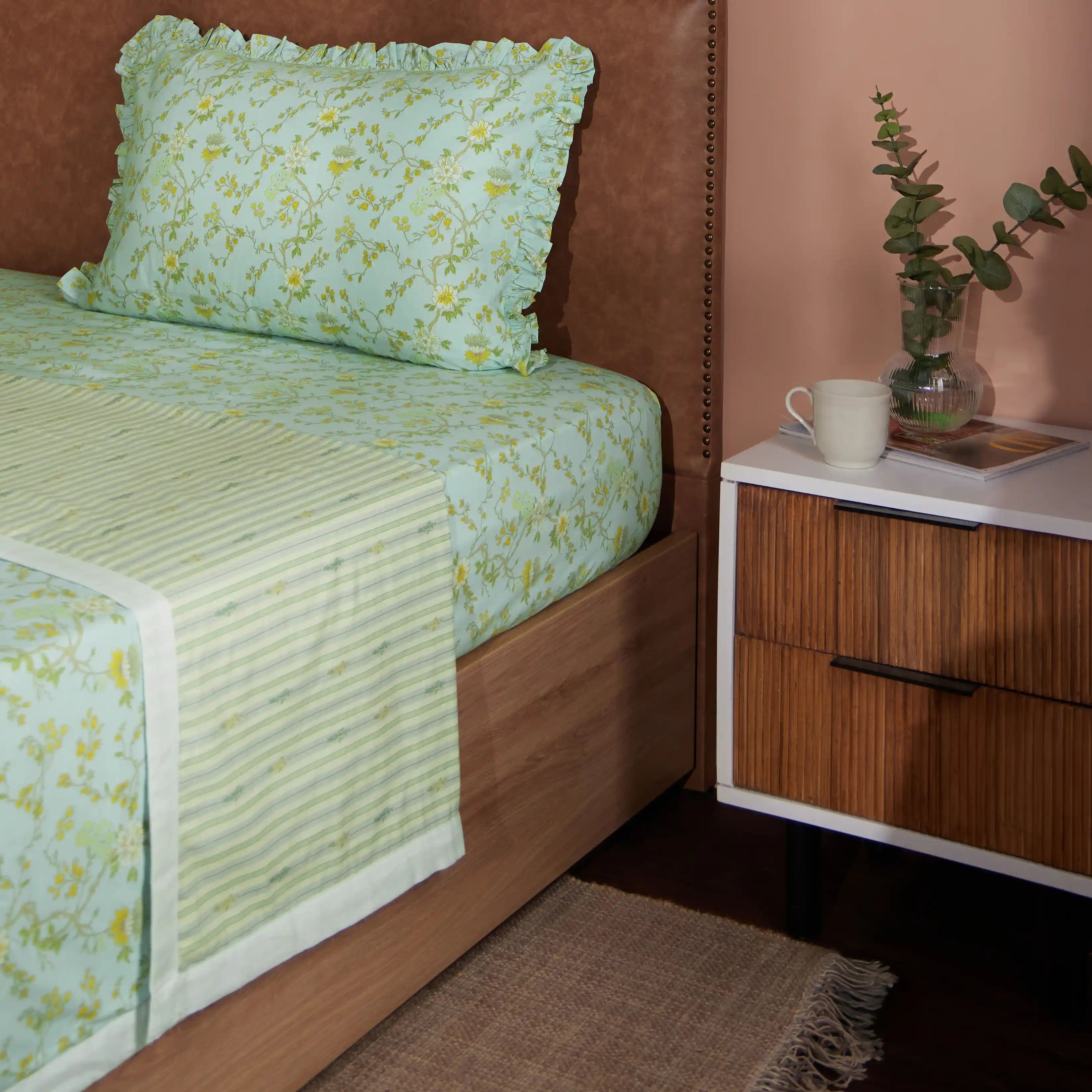 Bloomshire Luxe | Romantic Flora Printed Reversible Dohar with Super Soft Flannel Layering-Light Blue