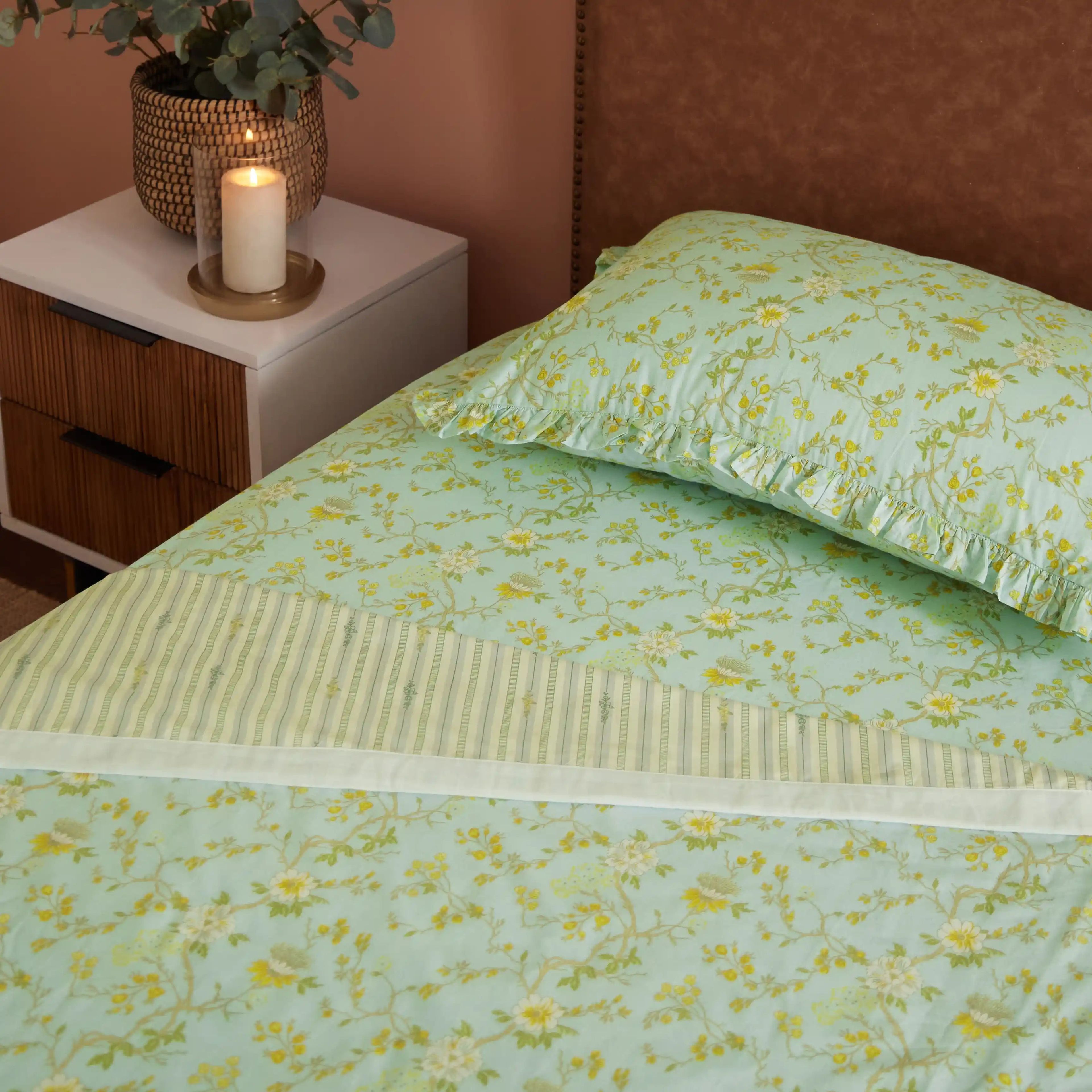 Bloomshire Luxe | Romantic Flora Printed Reversible Dohar with Super Soft Flannel Layering-Light Blue