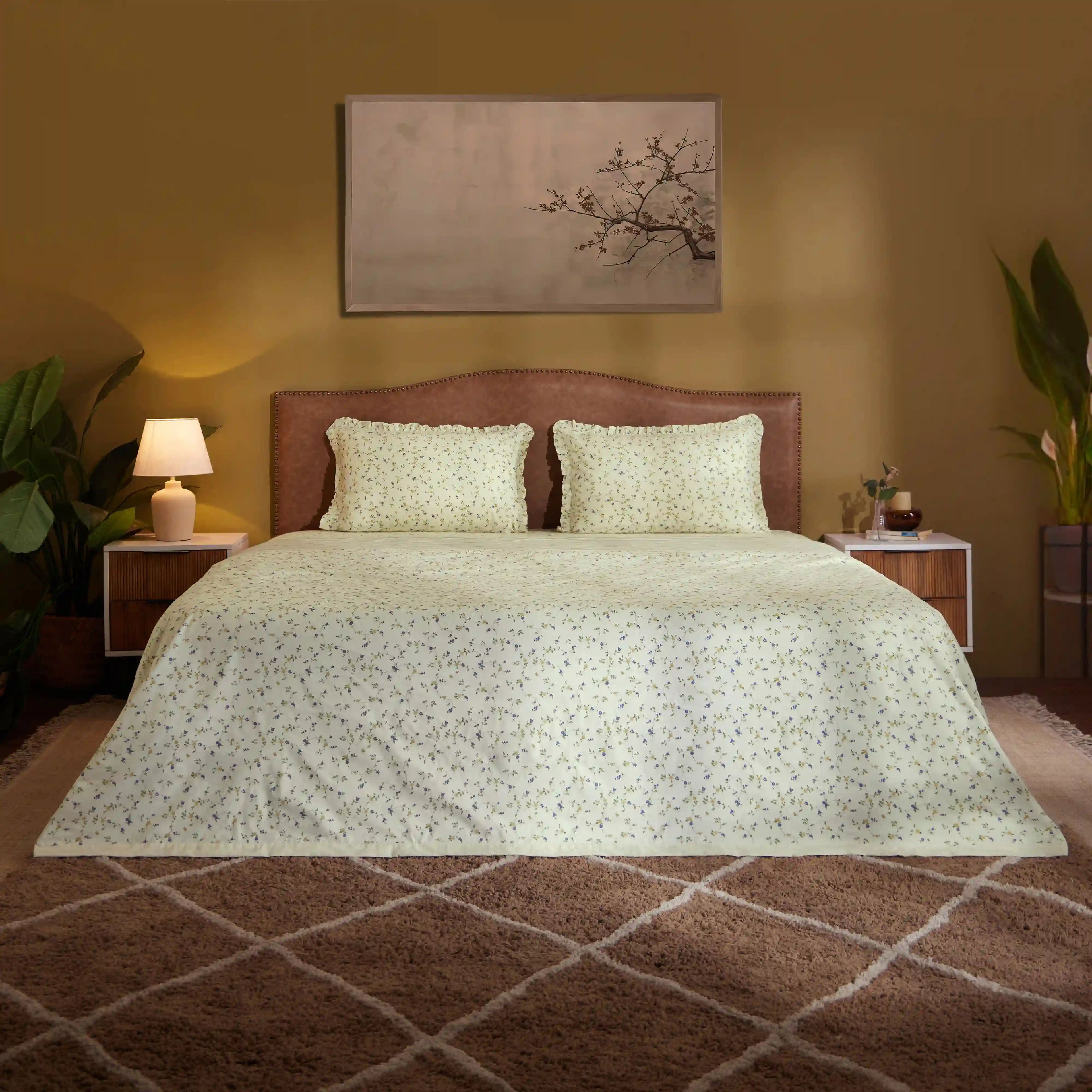 Bloomshire Luxe | Romantic Flora Printed Reversible Dohar with Super Soft Flannel Layering-Cream Bloom