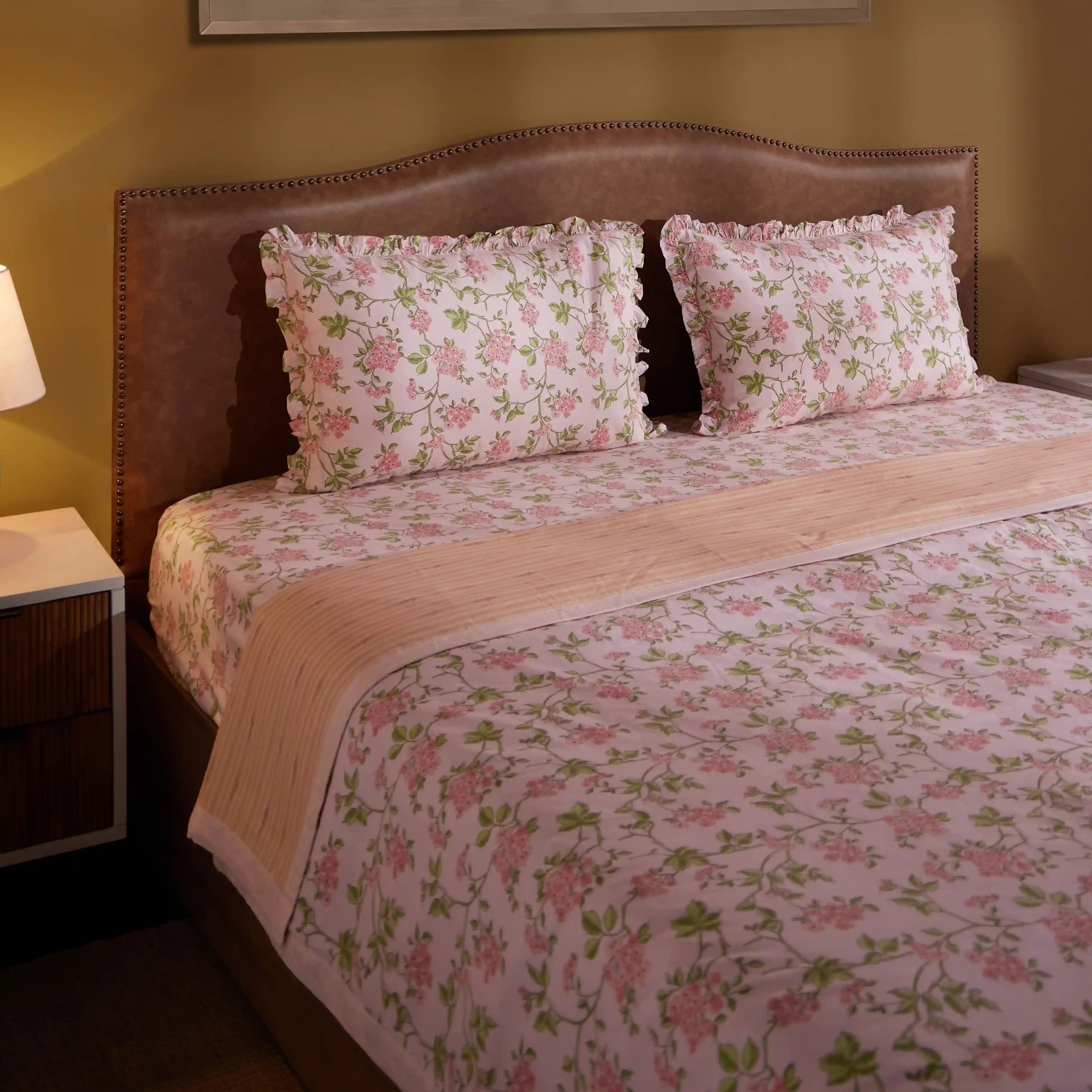 Bloomshire Luxe | Romantic Flora Printed Reversible Dohar with Super Soft Flannel Layering-Pink