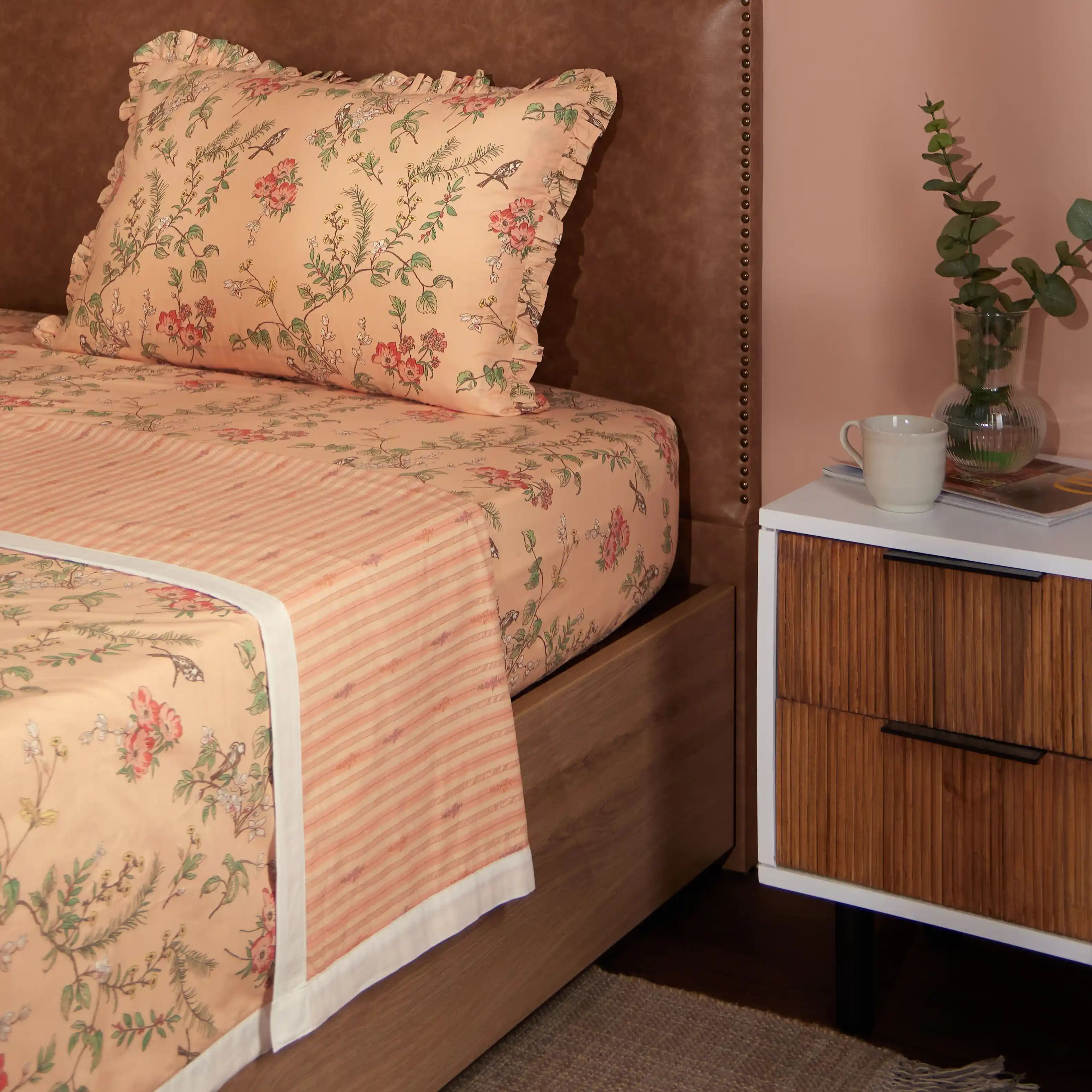 Bloomshire Luxe | Romantic Flora Printed Reversible Dohar with Super Soft Flannel Layering-Peach