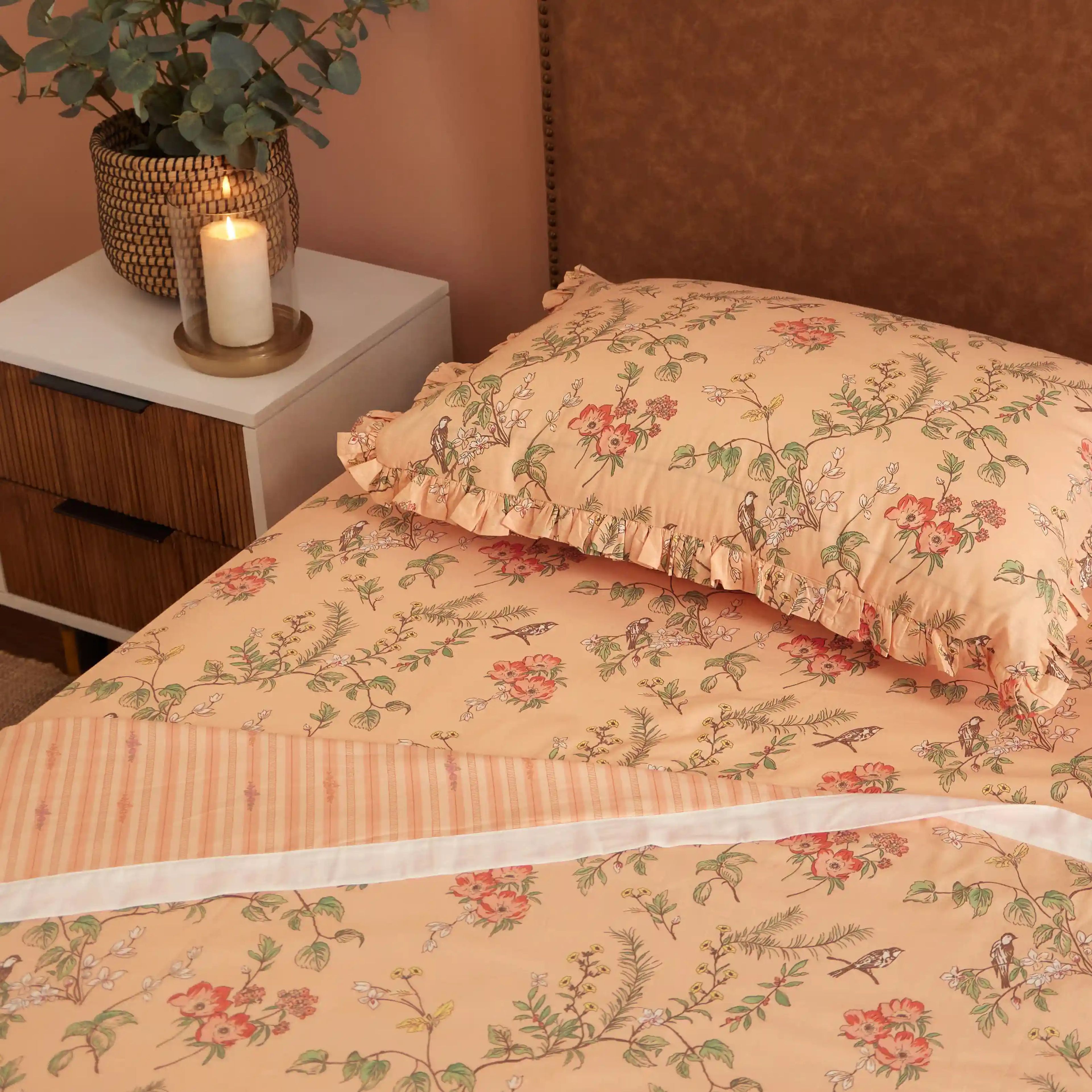 Bloomshire Luxe | Romantic Flora Printed Reversible Dohar with Super Soft Flannel Layering-Peach