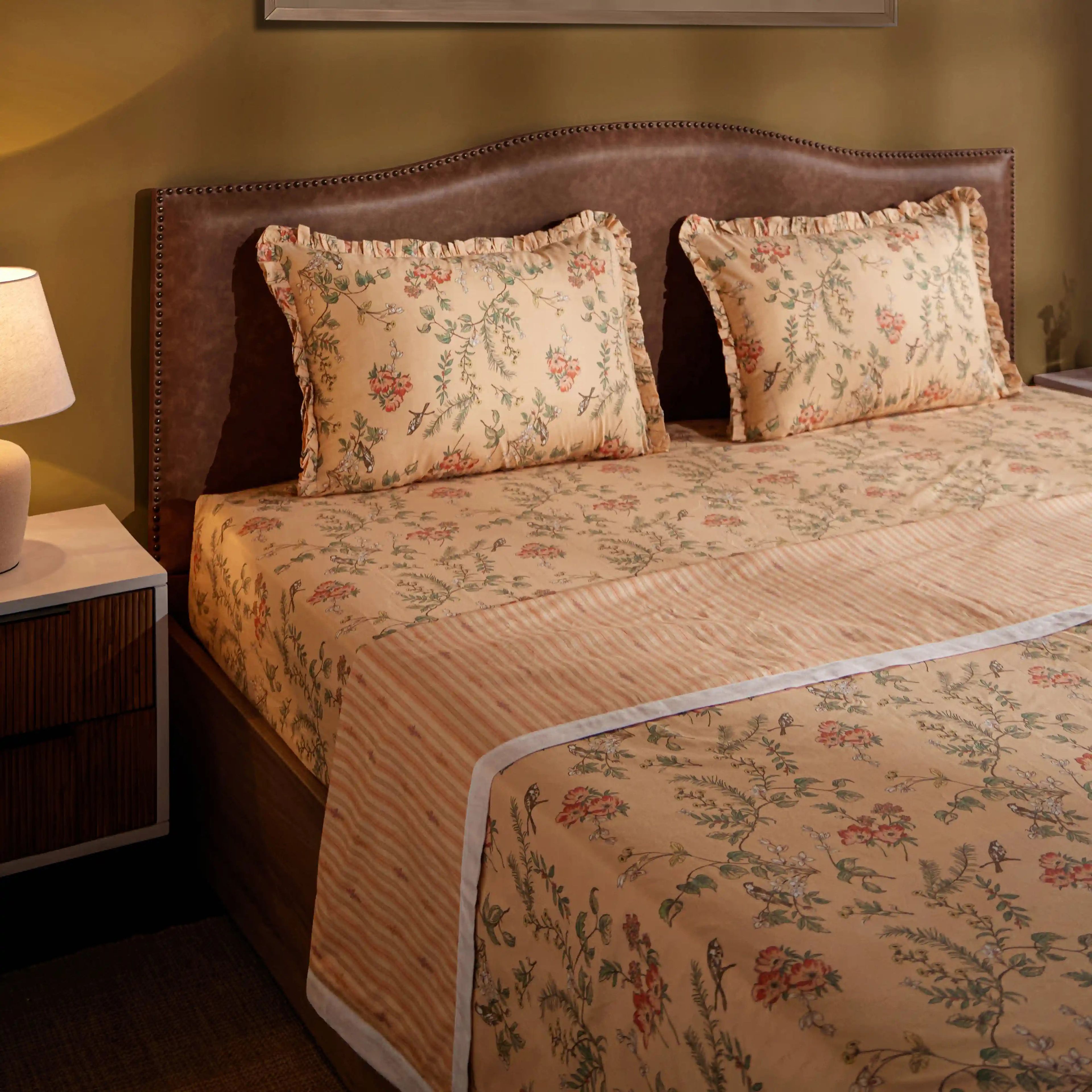 Bloomshire Luxe | Romantic Flora Printed Reversible Dohar with Super Soft Flannel Layering-Peach