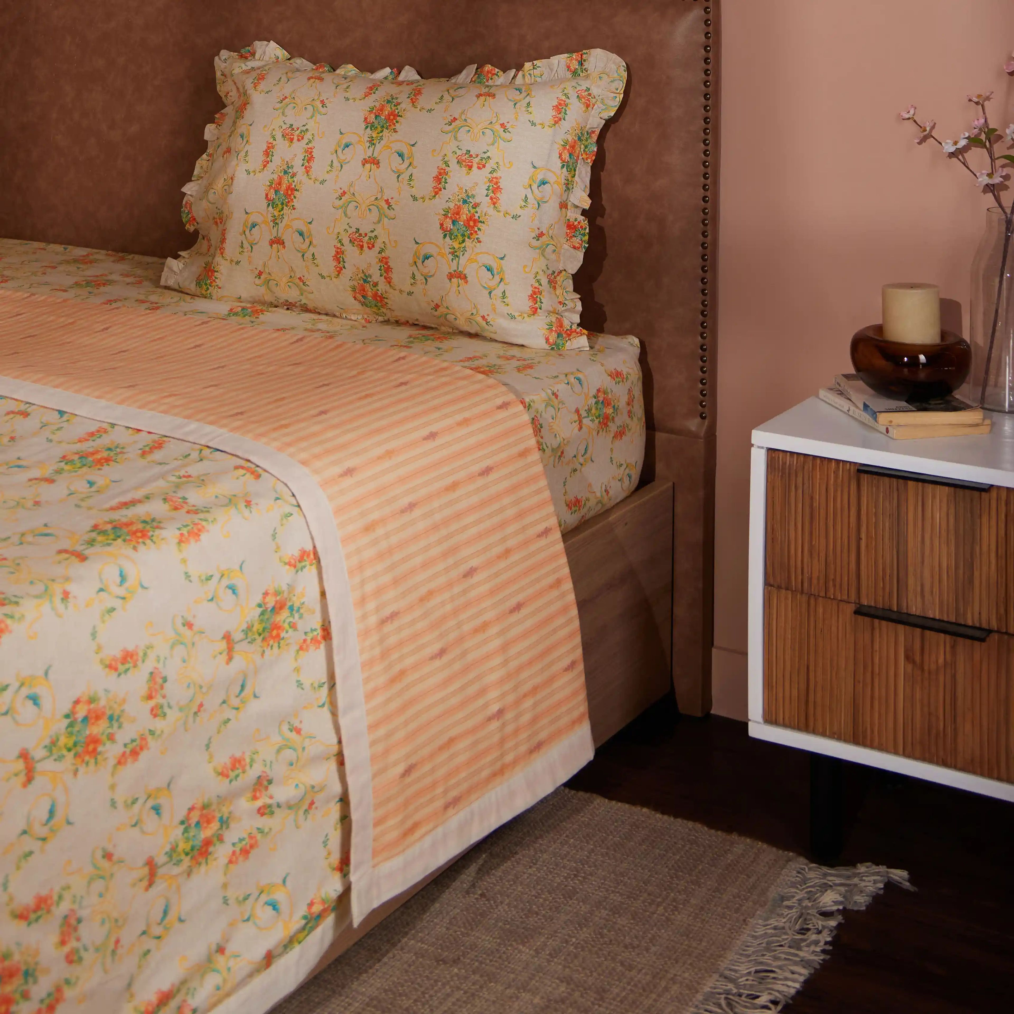 Bloomshire Luxe | Romantic Flora Printed Reversible Dohar with Super Soft Flannel Layering-Multicolour