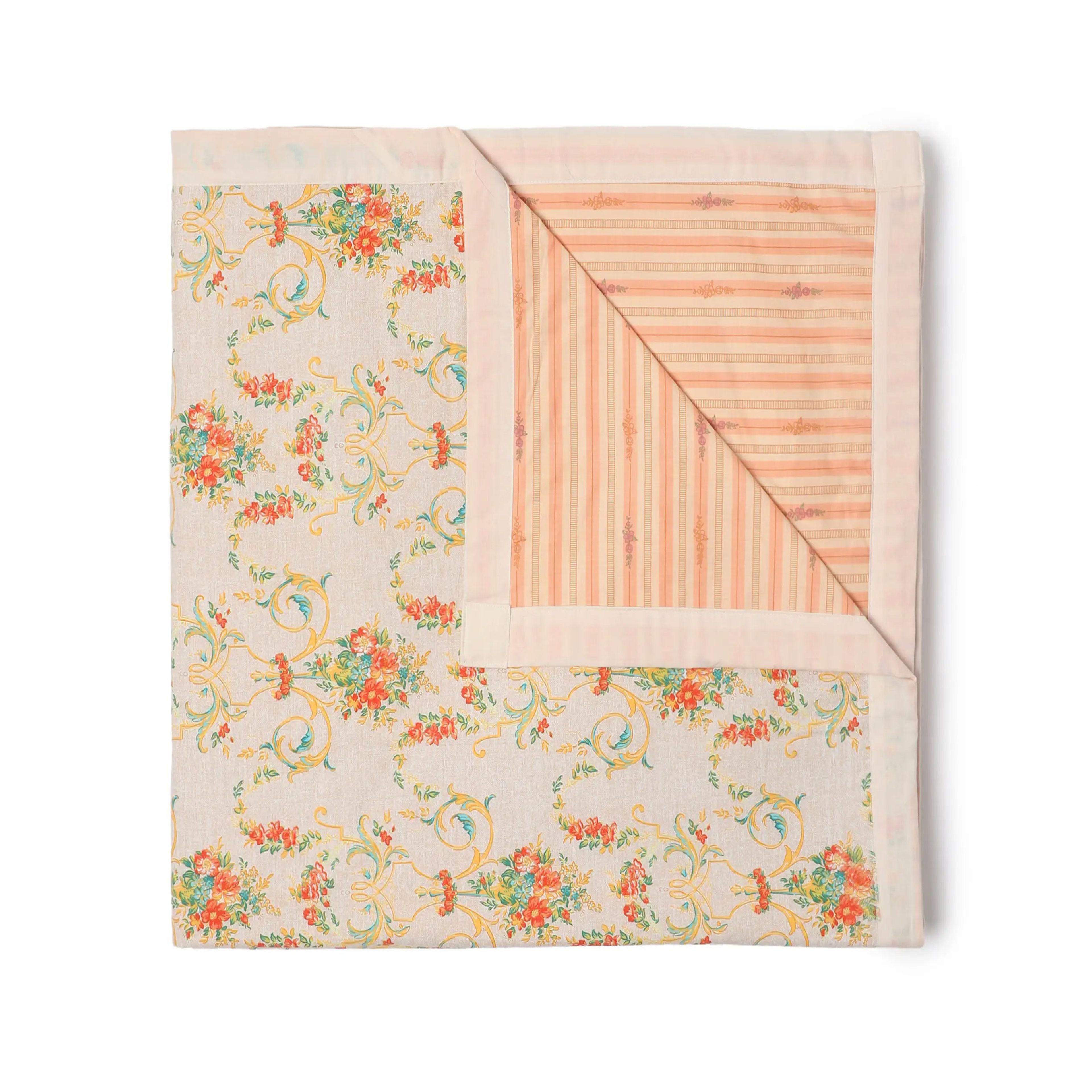 Bloomshire Luxe | Romantic Flora Printed Reversible Dohar with Super Soft Flannel Layering-Multicolour