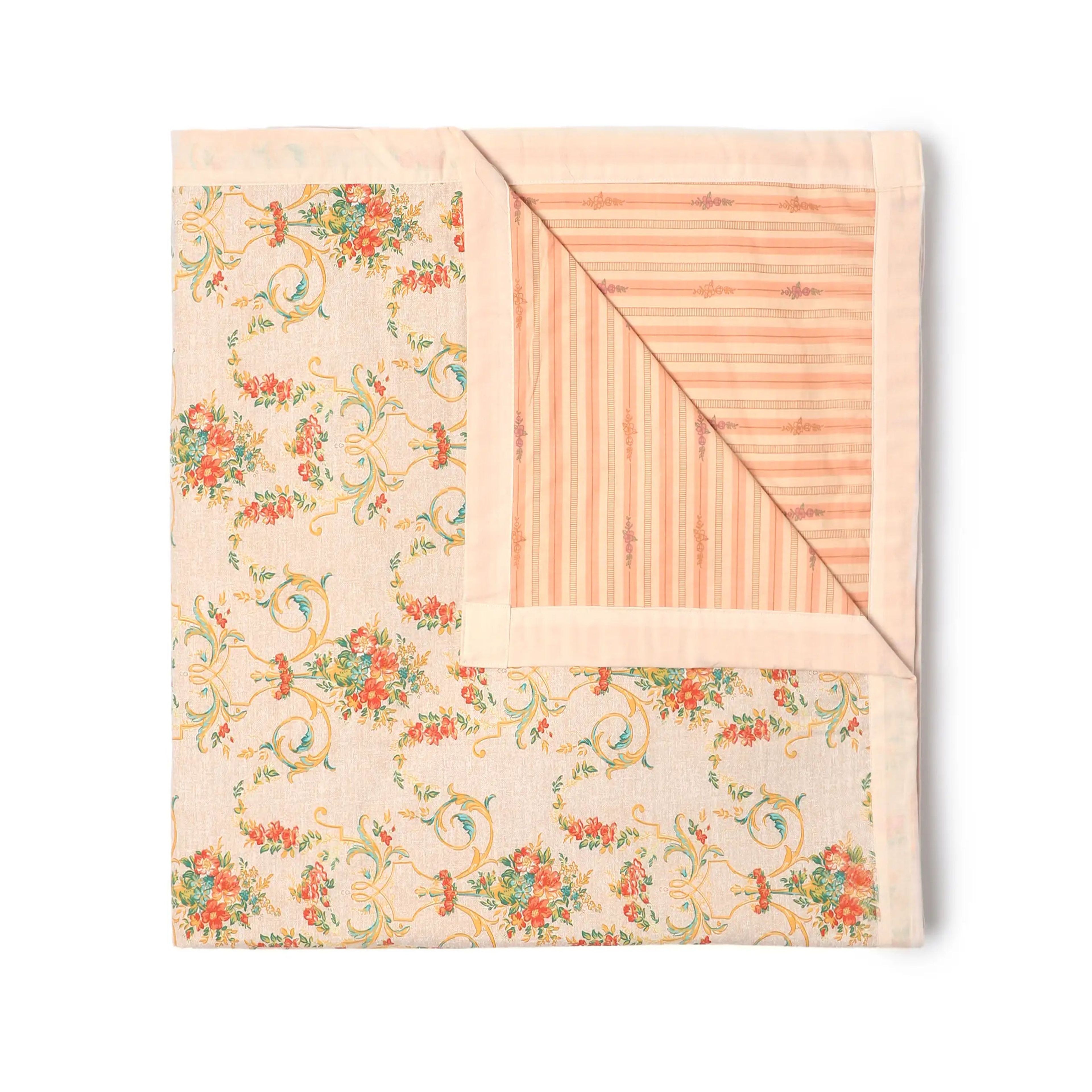 Bloomshire Luxe | Romantic Flora Printed Reversible Dohar with Super Soft Flannel Layering-Multicolour