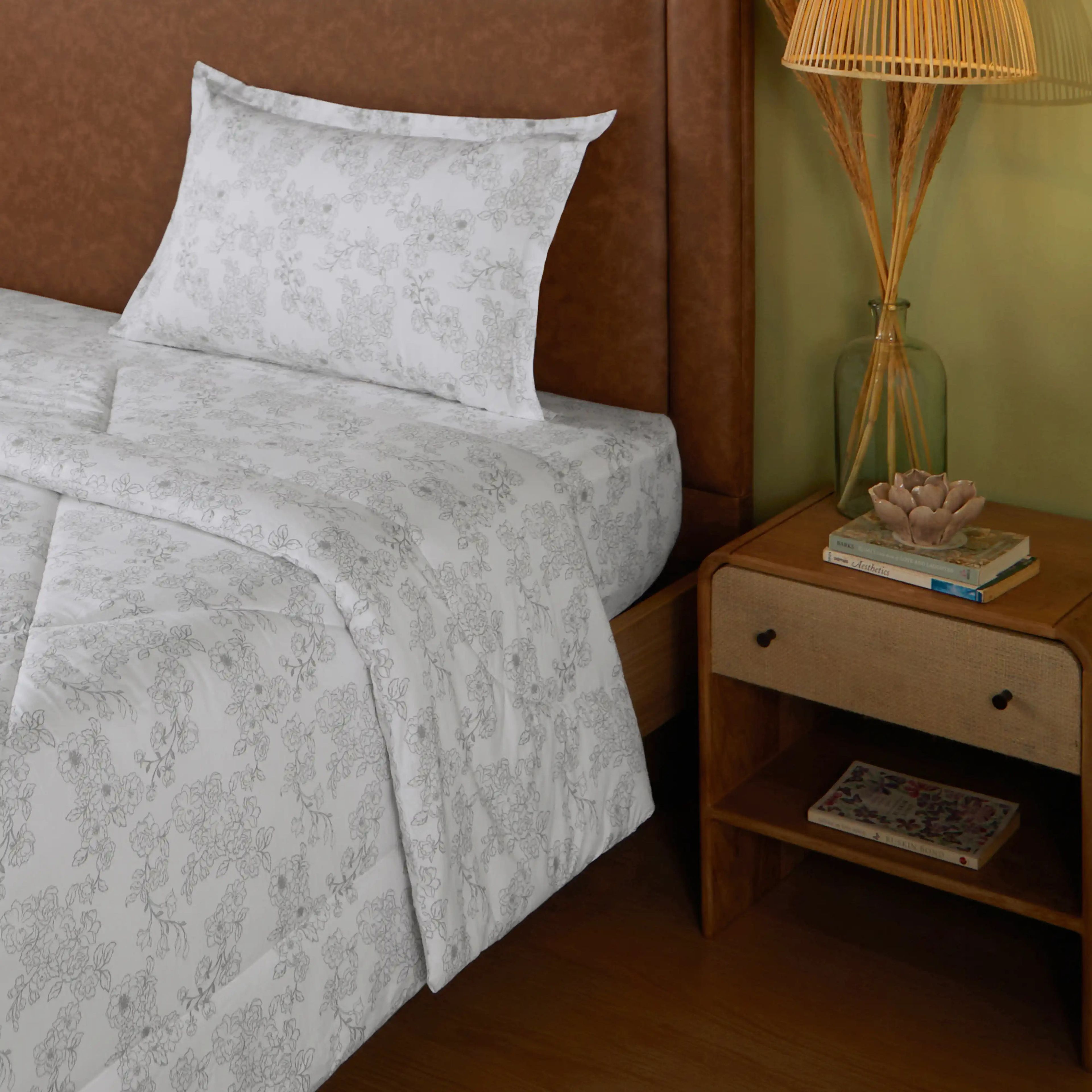 Bloomshire Classic | Everyday Charm Printed 120GSM Reversible Comforter-Grey