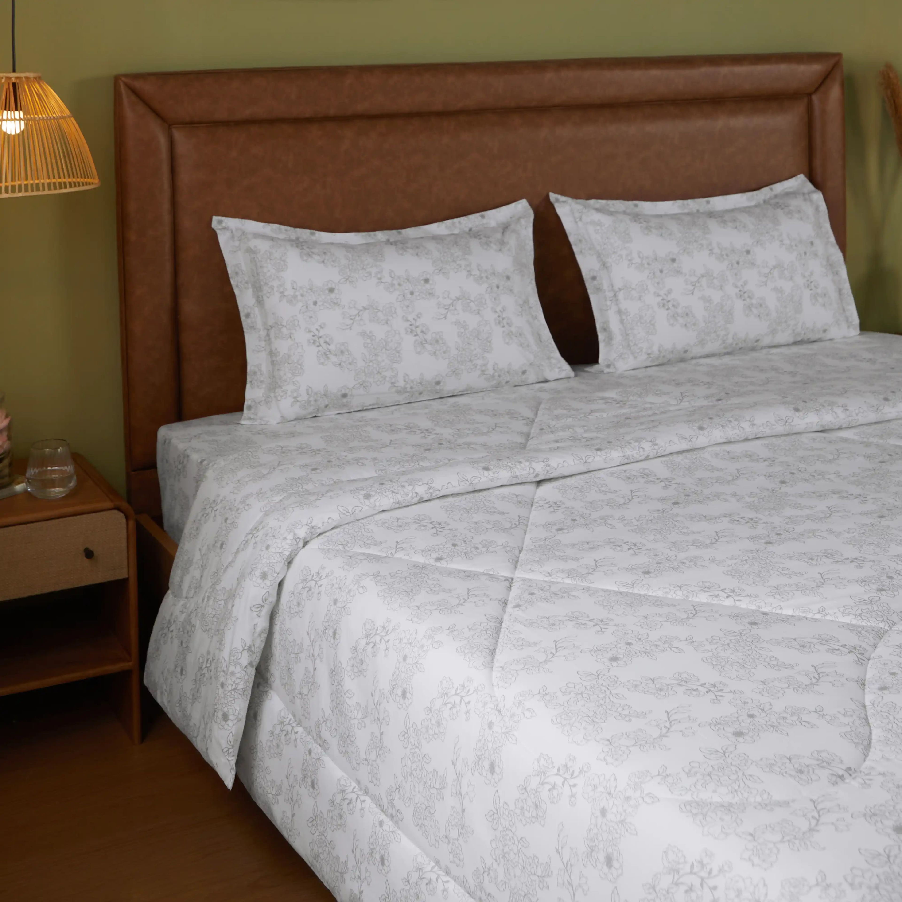 Bloomshire Classic | Everyday Charm Printed 120GSM Reversible Comforter-Grey