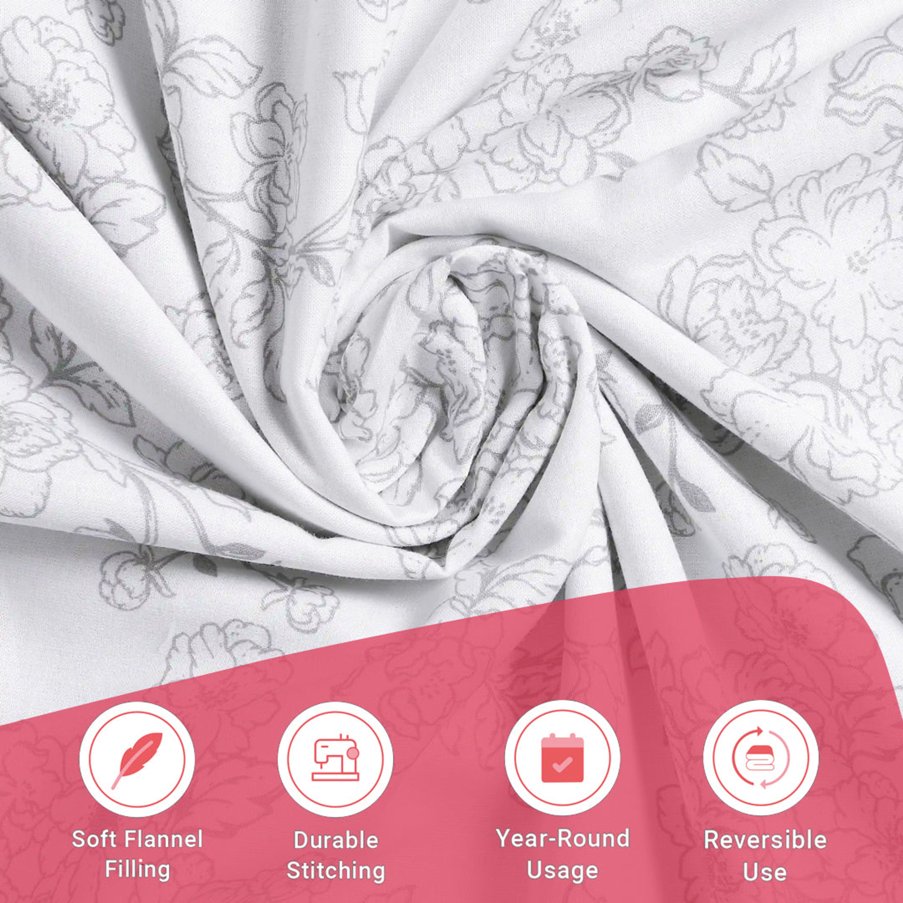 Bloomshire Classic | Everyday Charm Printed Reversible Dohar with Super Soft Flannel Layering-Grey