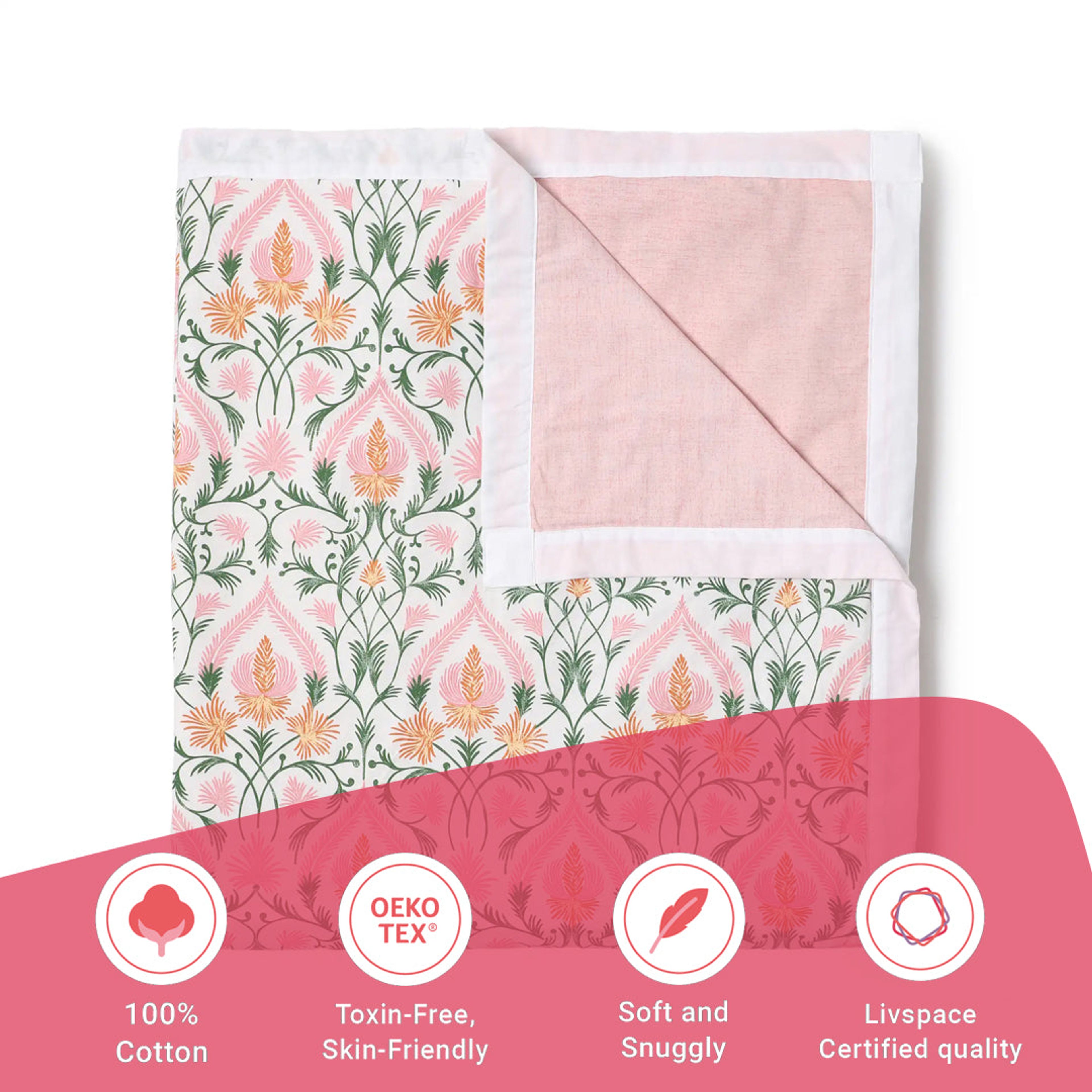 Bloomshire Classic | Everyday Charm Printed Reversible Dohar with Super Soft Flannel Layering-Salmon