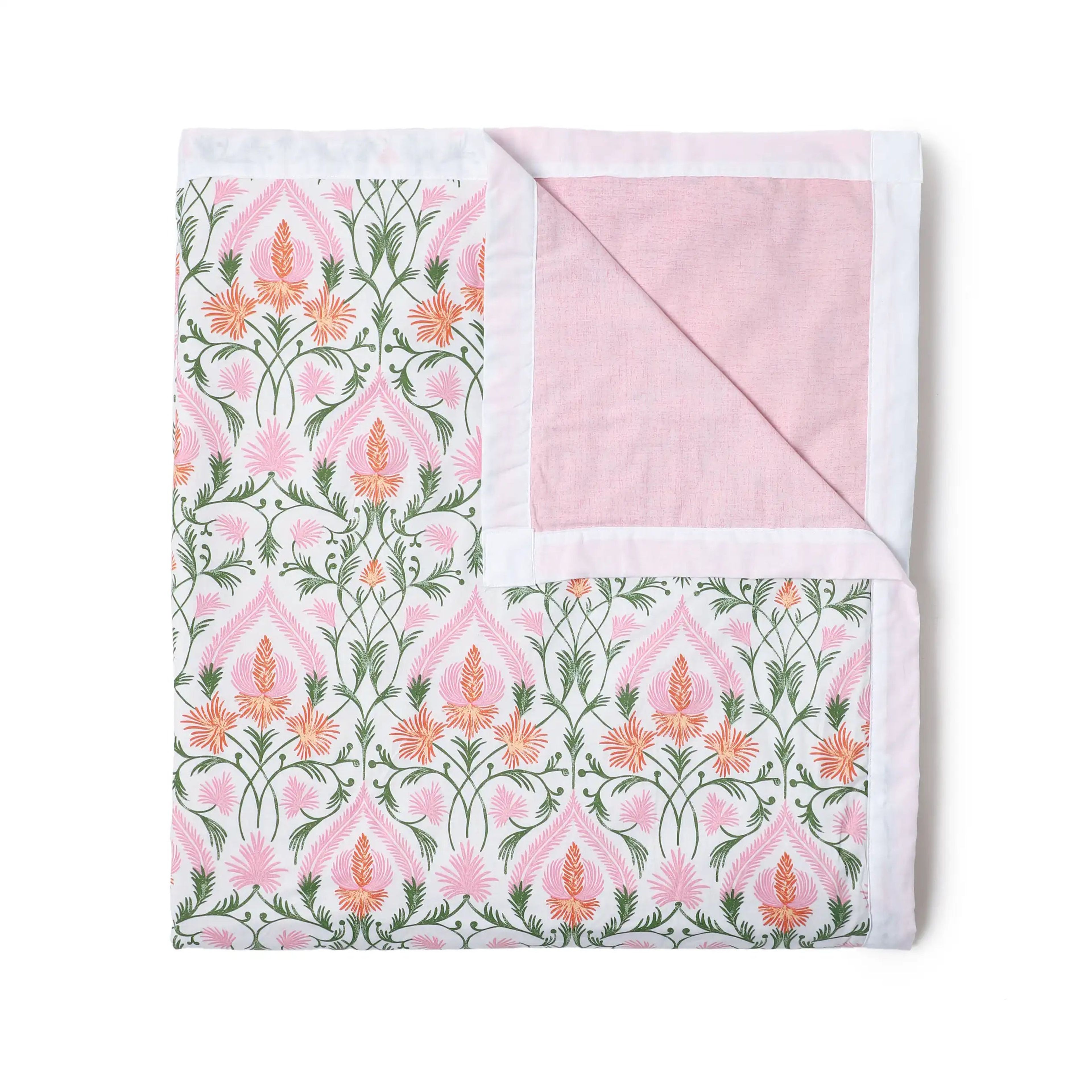 Bloomshire Classic | Everyday Charm Printed Reversible Dohar with Super Soft Flannel Layering-Salmon