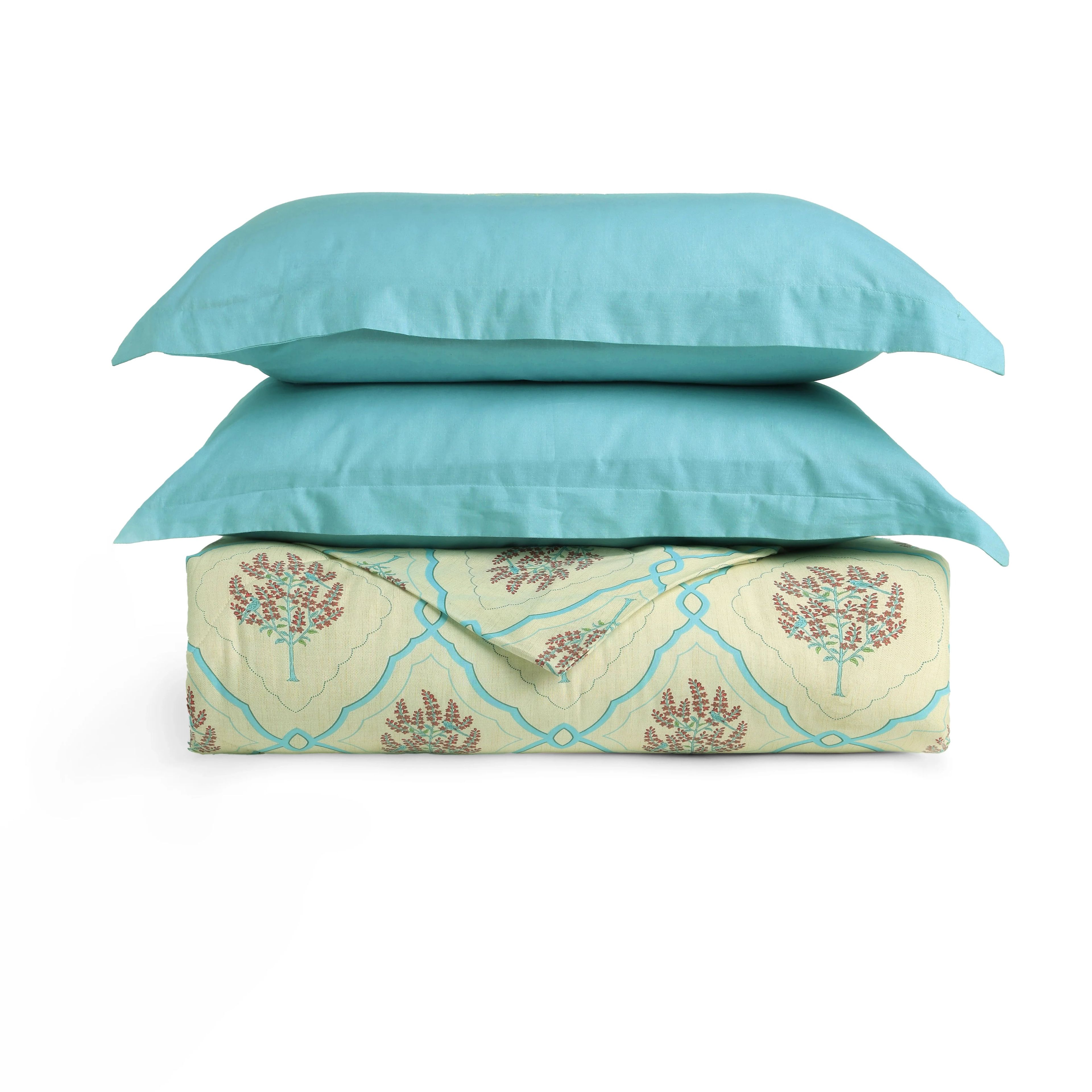 Chippa Lane | Contemporary Indian Print Design Coordinated Bedding Set | Set of Bedsheet & Comforter-Sage Bloom