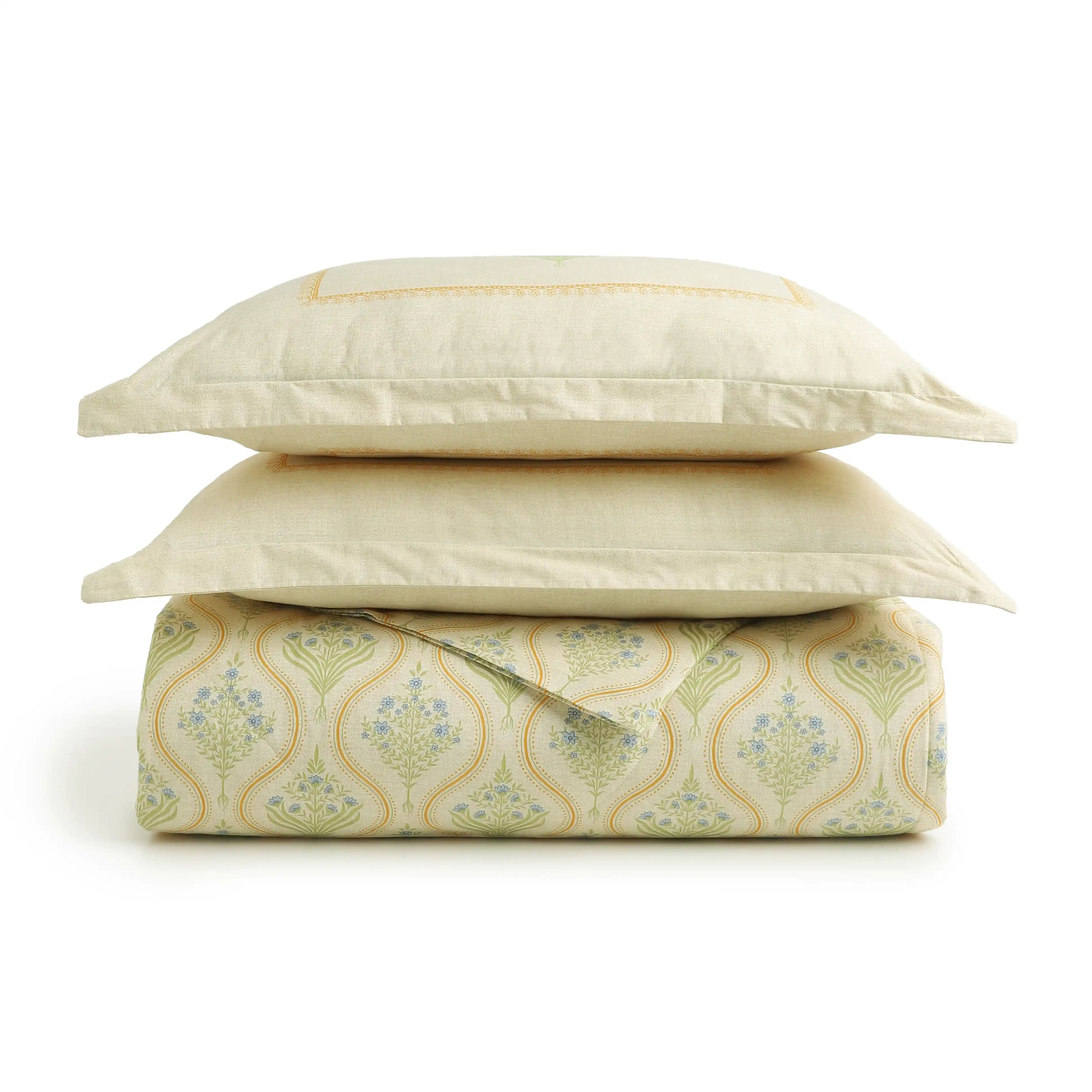 Chippa Lane | Contemporary Indian Print Design Coordinated Bedding Set | Set of Bedsheet & Comforter-Mustard