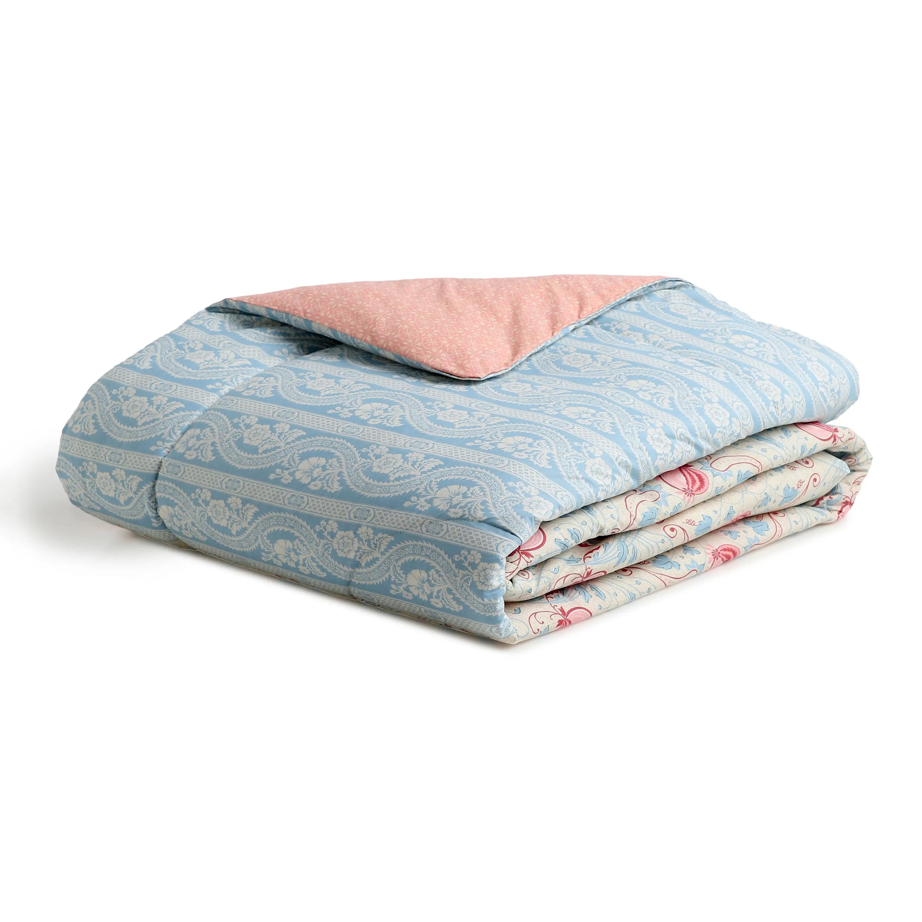 Chippa Lane | Contemporary Indian Print Design Coordinated Bedding Set | Set of Bedsheet & Comforter-Light Blue