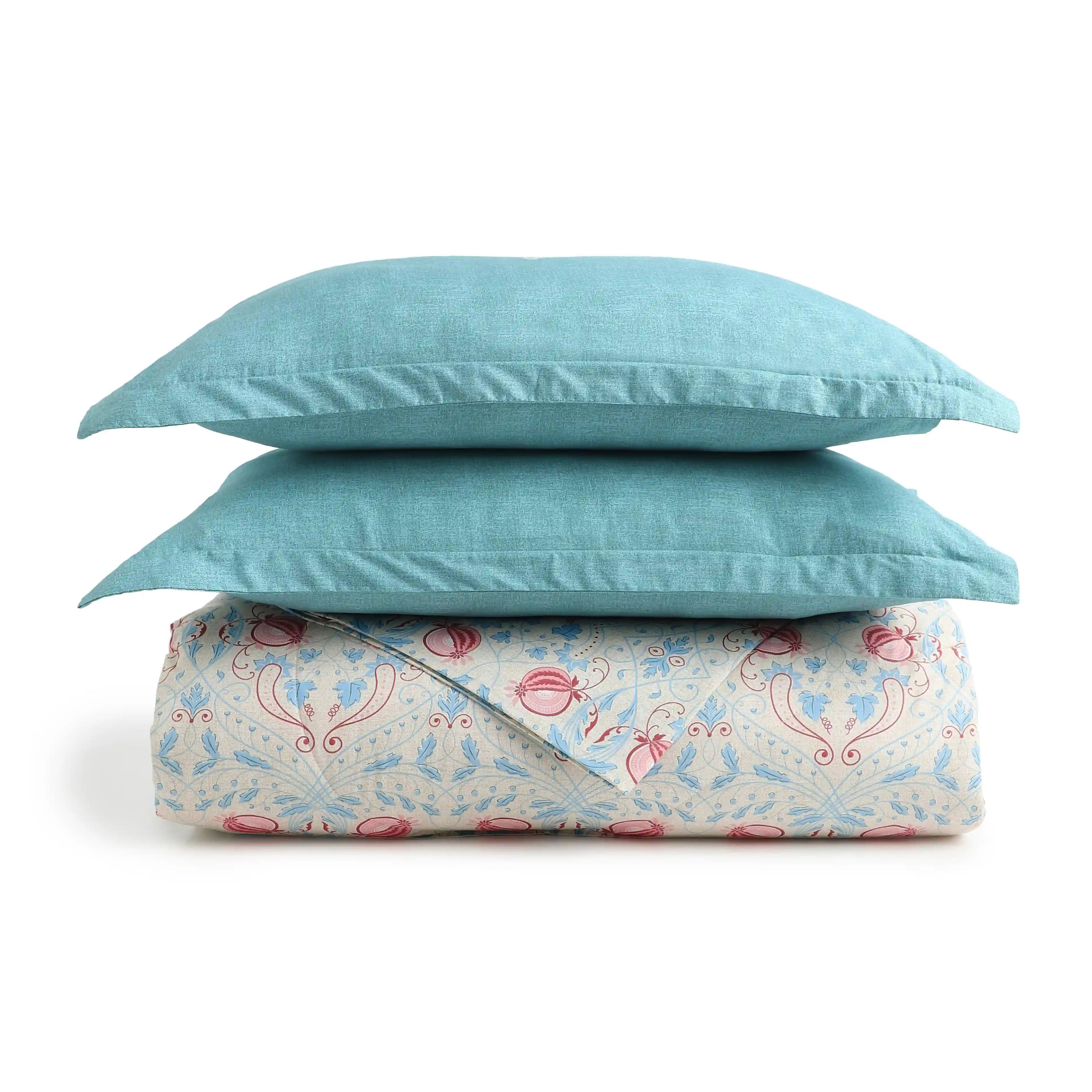 Chippa Lane | Contemporary Indian Print Design Coordinated Bedding Set | Set of Bedsheet & Comforter-Light Blue