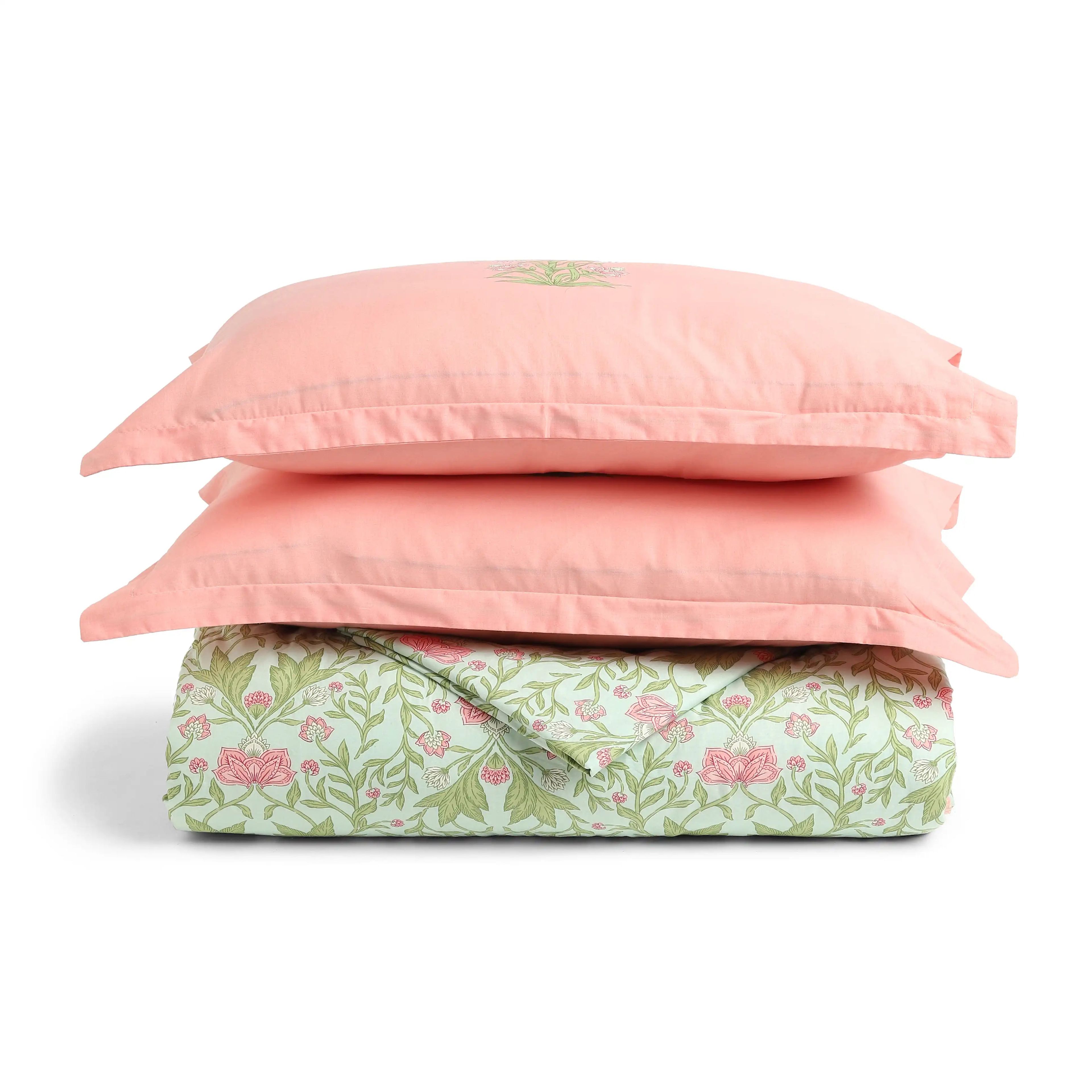 Chippa Lane | Contemporary Indian Print Design Coordinated Bedding Set | Set of Bedsheet & Comforter-Sage Mint