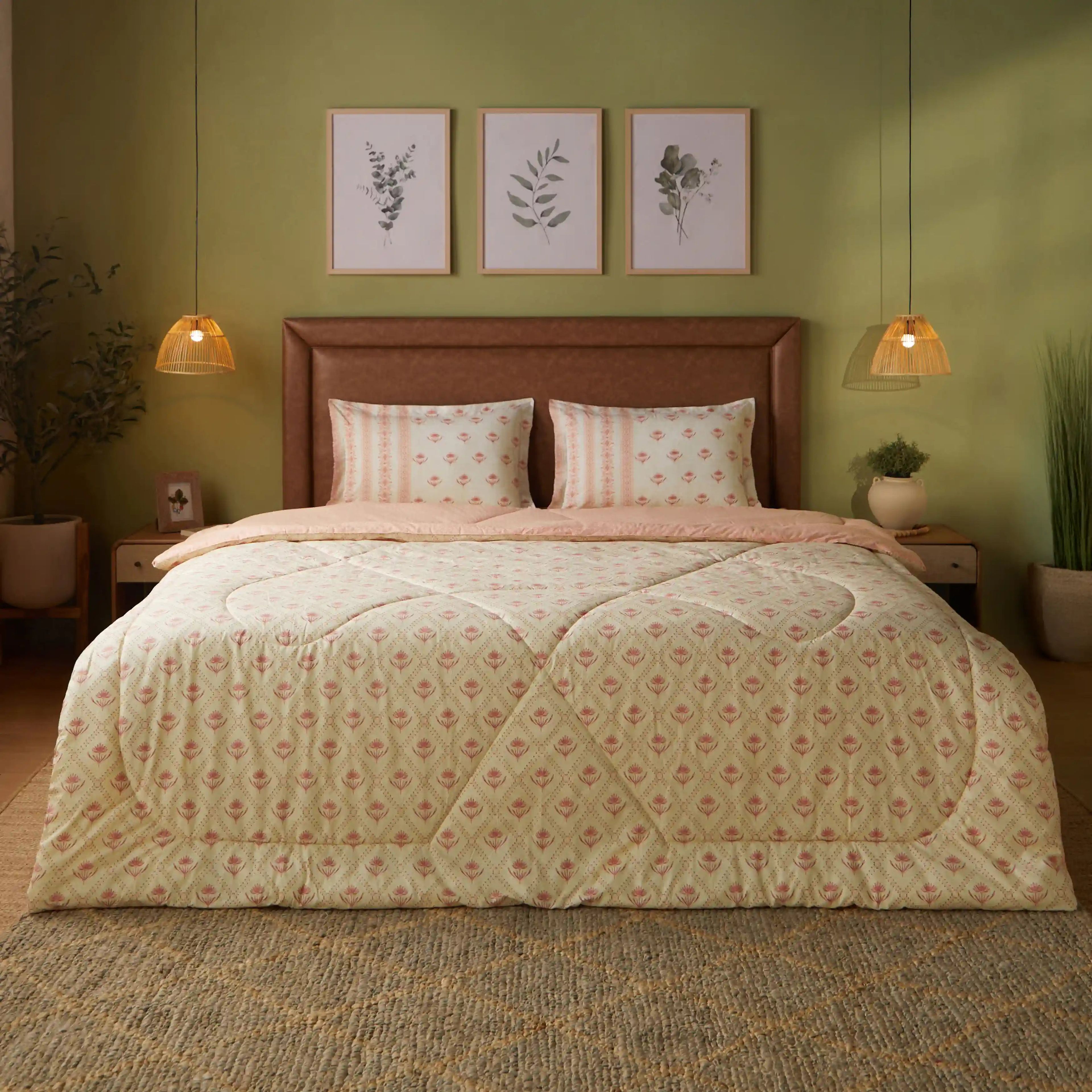 Chippa Lane | Contemporary Indian Print Design Coordinated Bedding Set | Set of Bedsheet & Comforter-Red