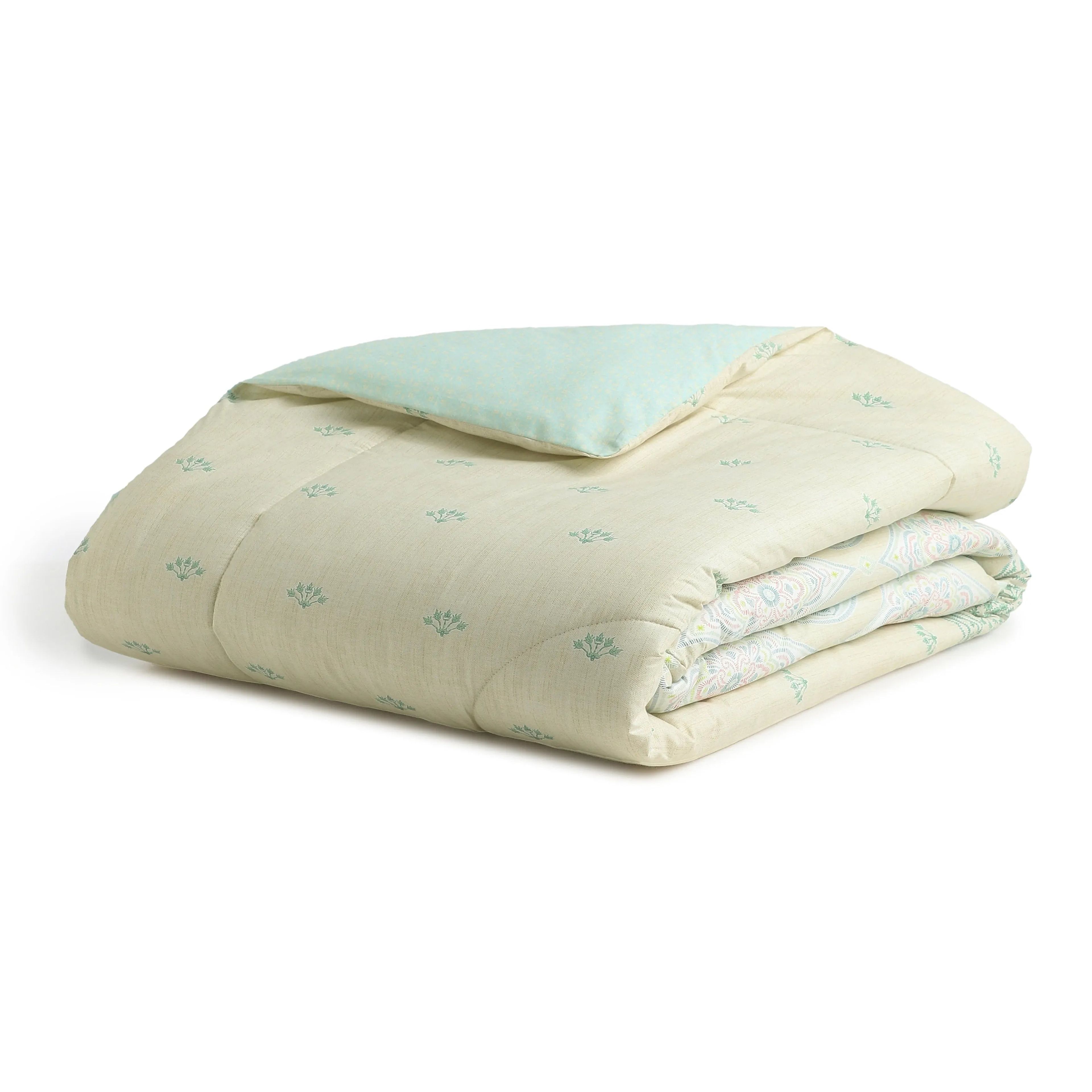 Chippa Lane | Contemporary Indian Print Design Coordinated Bedding Set | Set of Bedsheet & Comforter-Sage