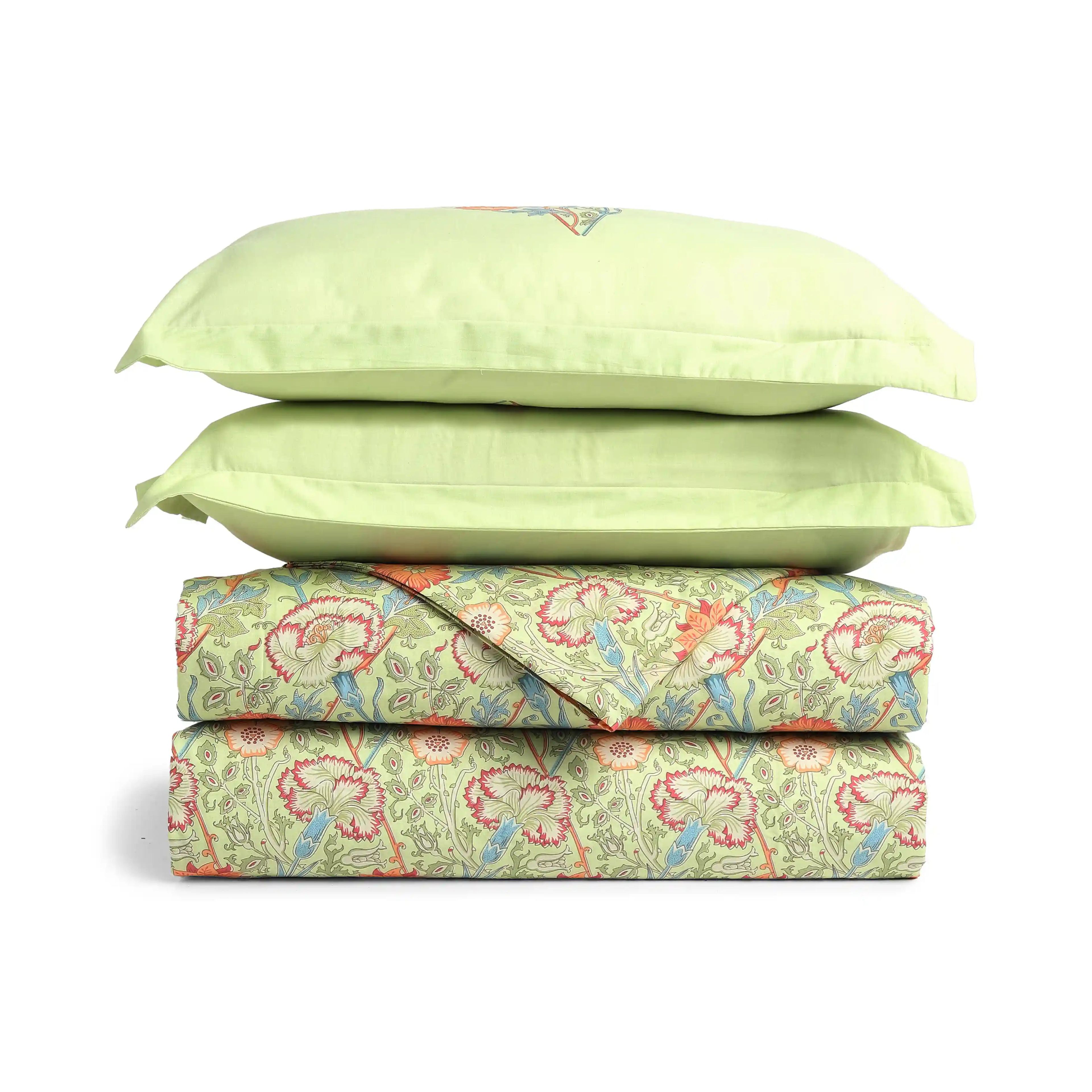 Chippa Lane | Contemporary Indian Print Design Coordinated Bedding Set | Set of Bedsheet & Dohars-Green