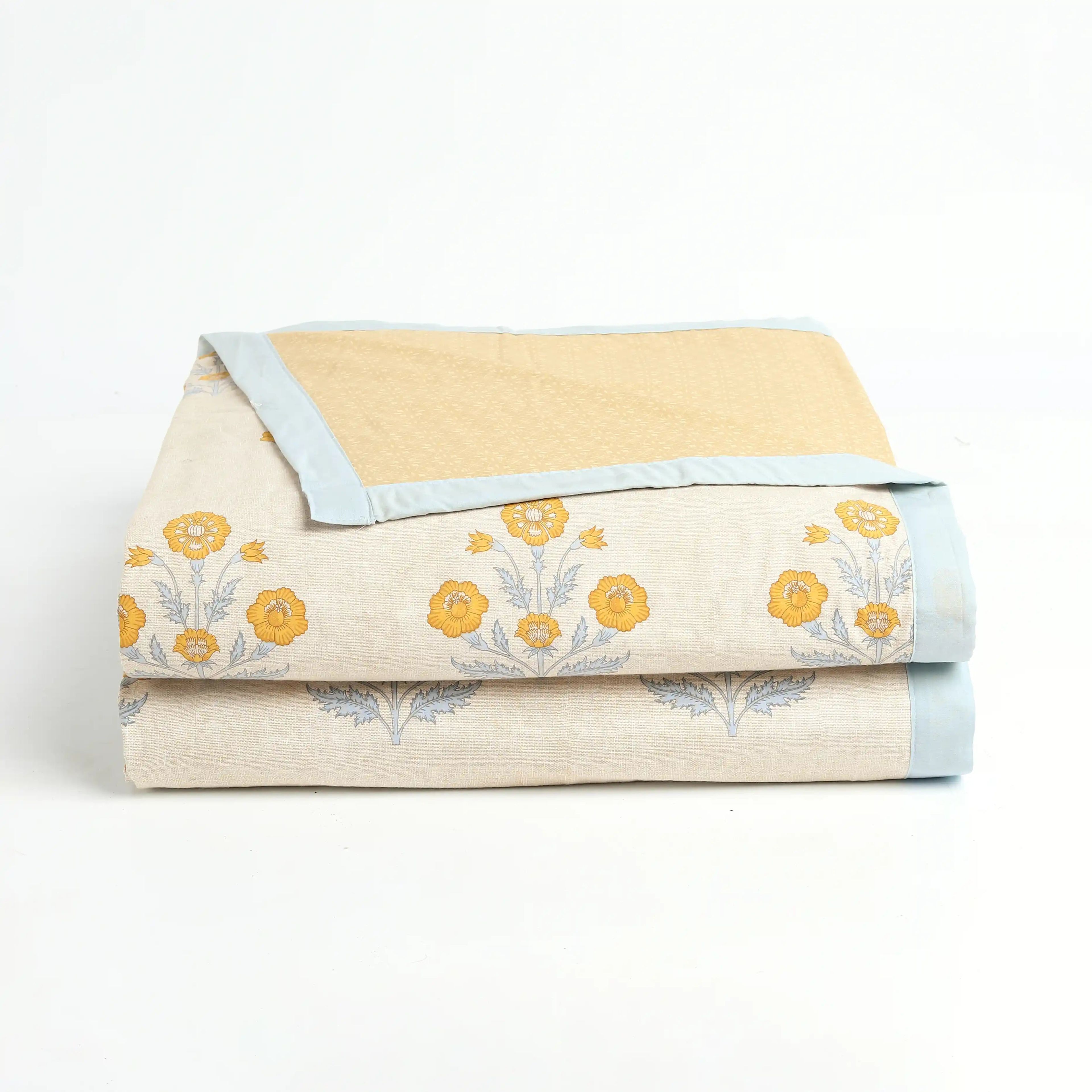 Chippa Lane | Contemporary Indian Print Design Coordinated Bedding Set | Set of Bedsheet & Dohars-Ochre