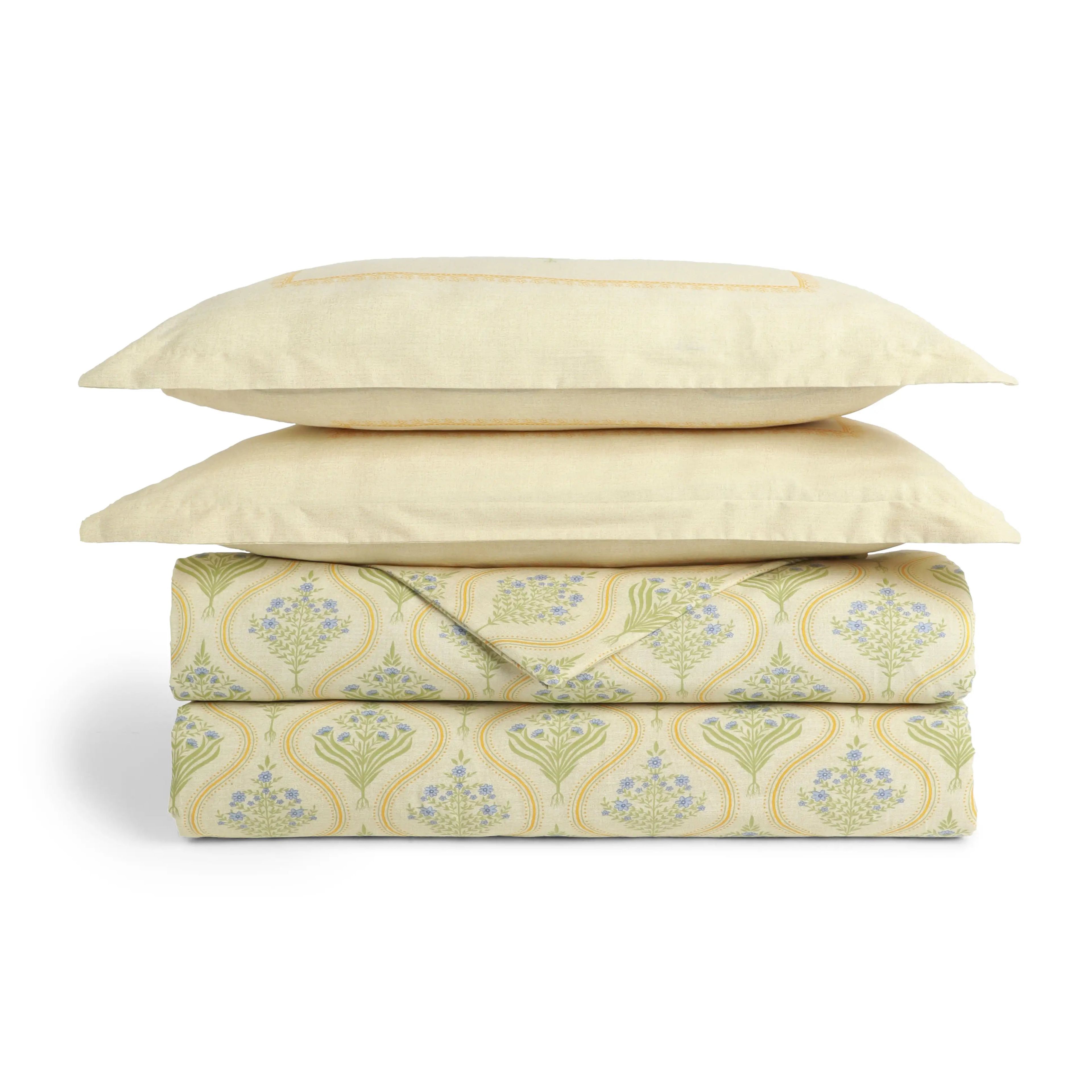 Chippa Lane | Contemporary Indian Print Design Coordinated Bedding Set | Set of Bedsheet & Dohars-Mustard