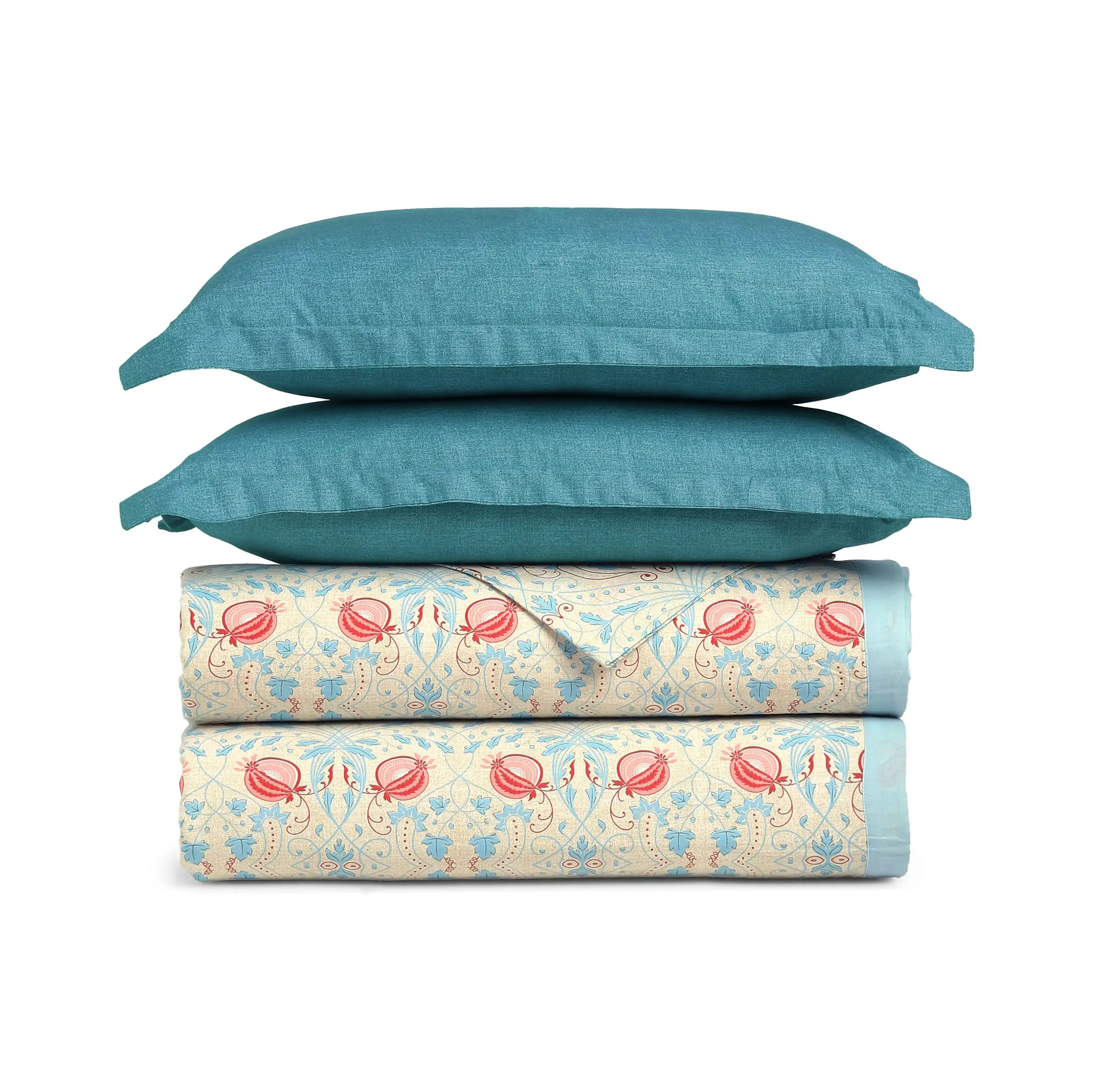Chippa Lane | Contemporary Indian Print Design Coordinated Bedding Set | Set of Bedsheet & Dohars-Light Blue