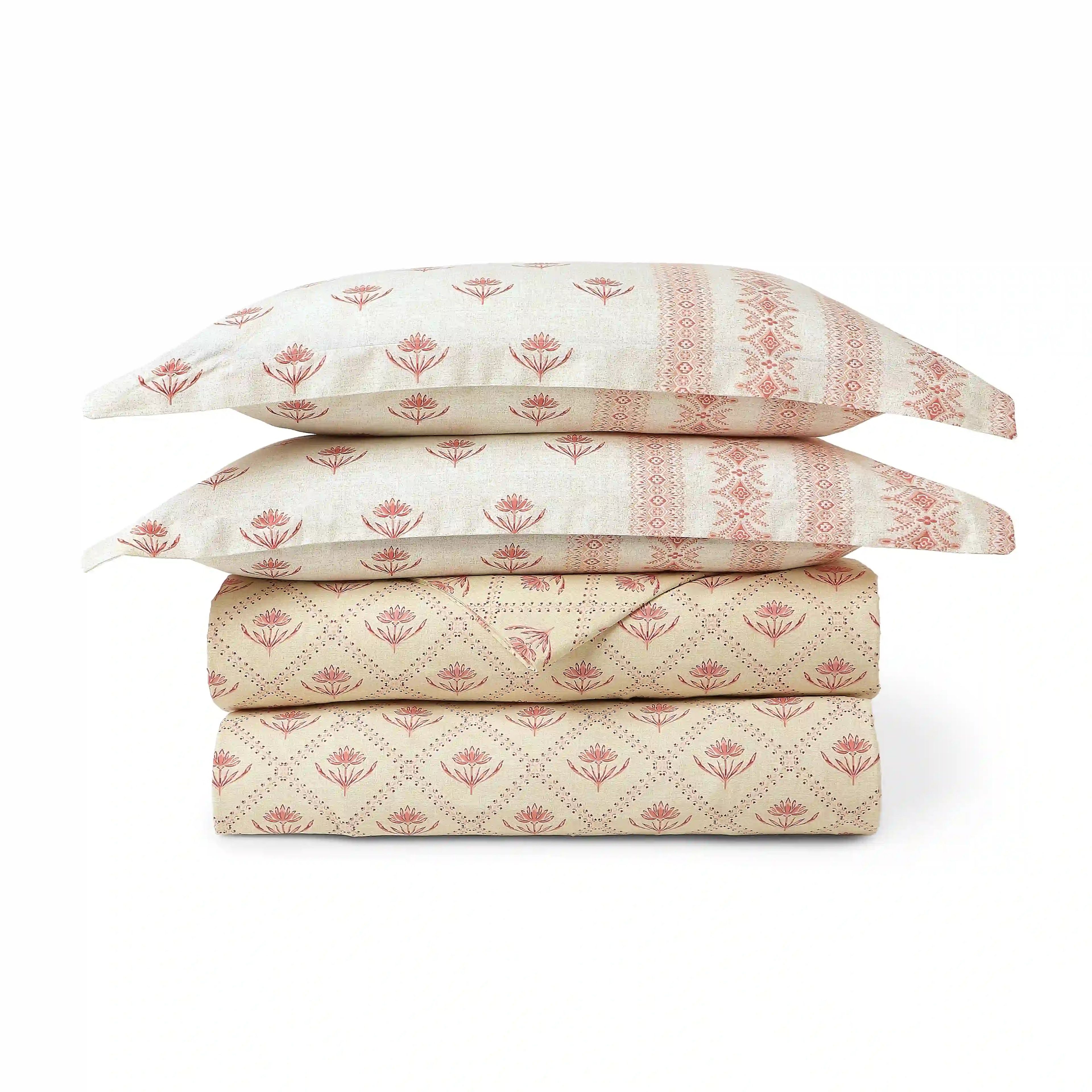 Chippa Lane | Contemporary Indian Print Design Coordinated Bedding Set | Set of Bedsheet & Dohars-Red