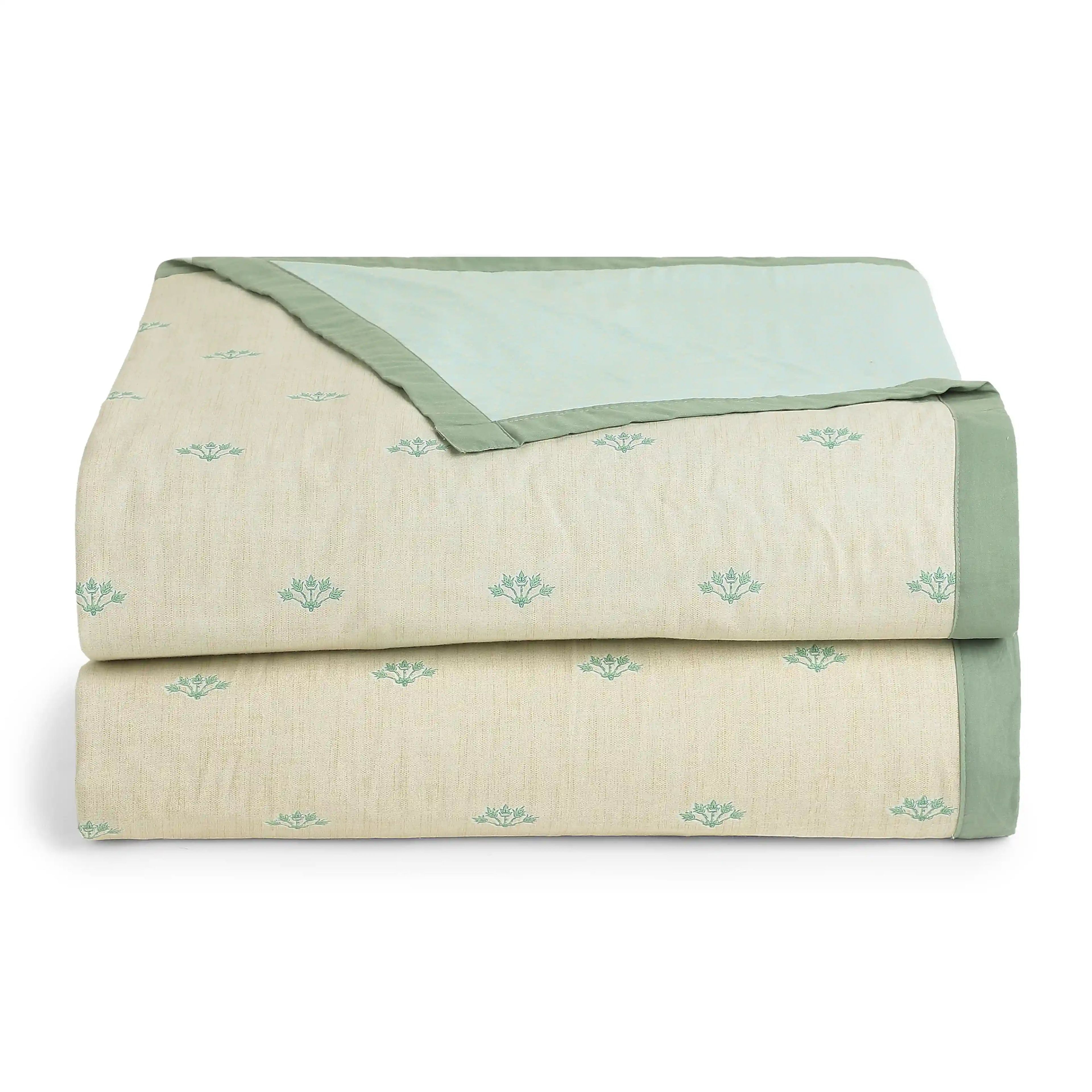 Chippa Lane | Contemporary Indian Print Design Coordinated Bedding Set | Set of Bedsheet & Dohars-Sage