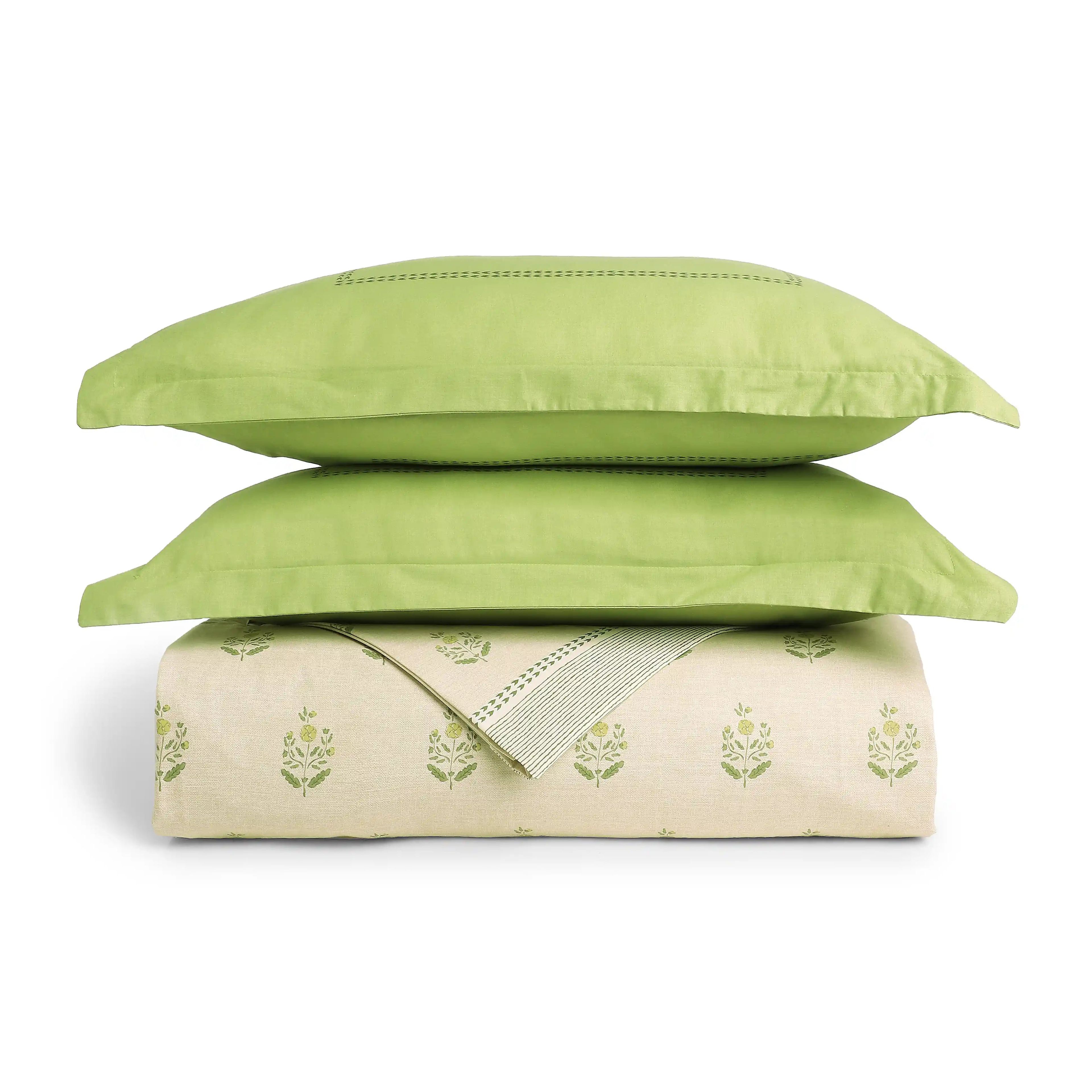 Chippa Lane | Contemporary Indian Print Design Coordinated Bedding Set | Set of Bedsheet & Dohar-Indian Moss