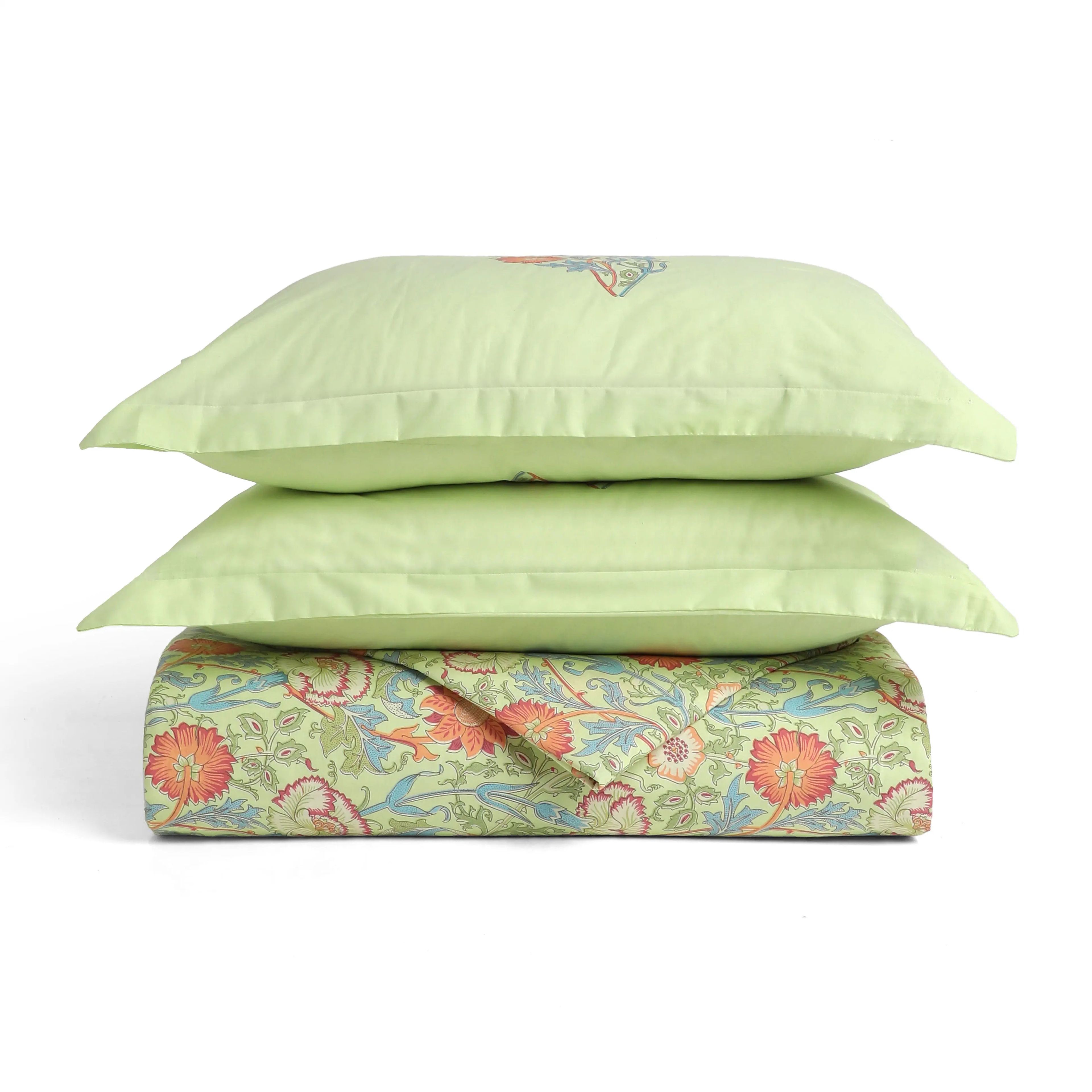 Chippa Lane | Contemporary Indian Print Design Coordinated Bedding Set | Set of Bedsheet & Dohar-Green