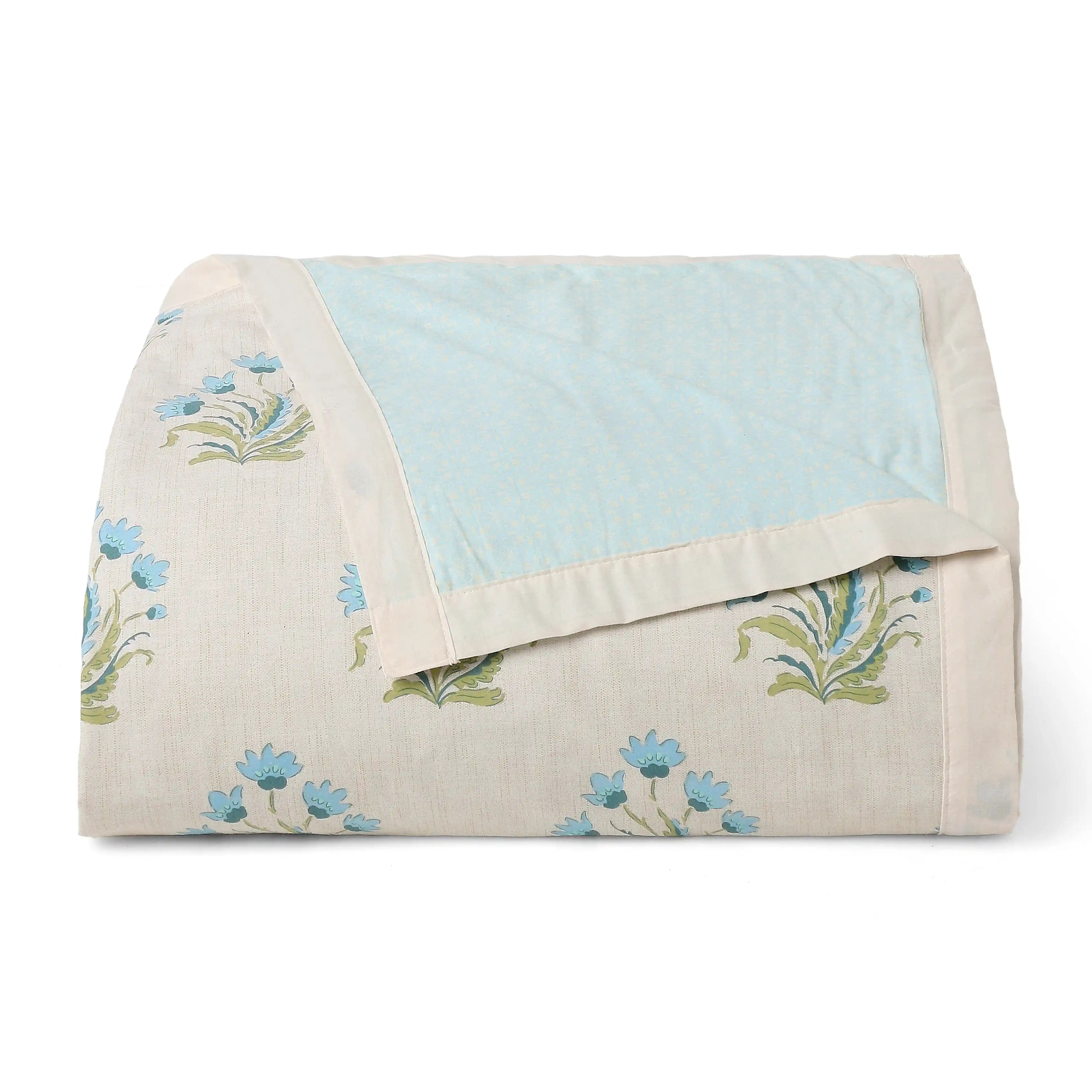 Chippa Lane | Contemporary Indian Print Design Coordinated Bedding Set | Set of Bedsheet & Dohar-Indian Sage