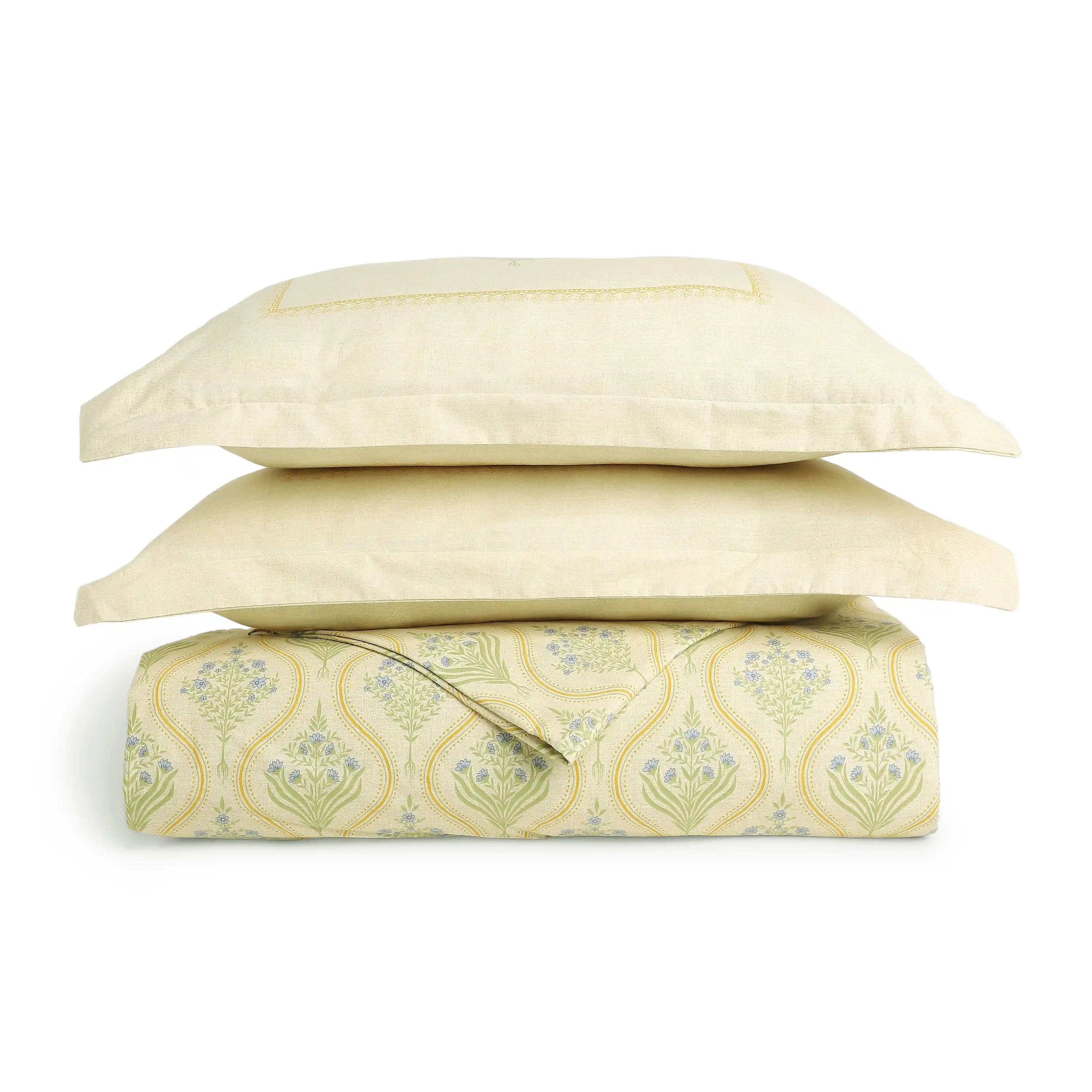 Chippa Lane | Contemporary Indian Print Design Coordinated Bedding Set | Set of Bedsheet & Dohar-Mustard