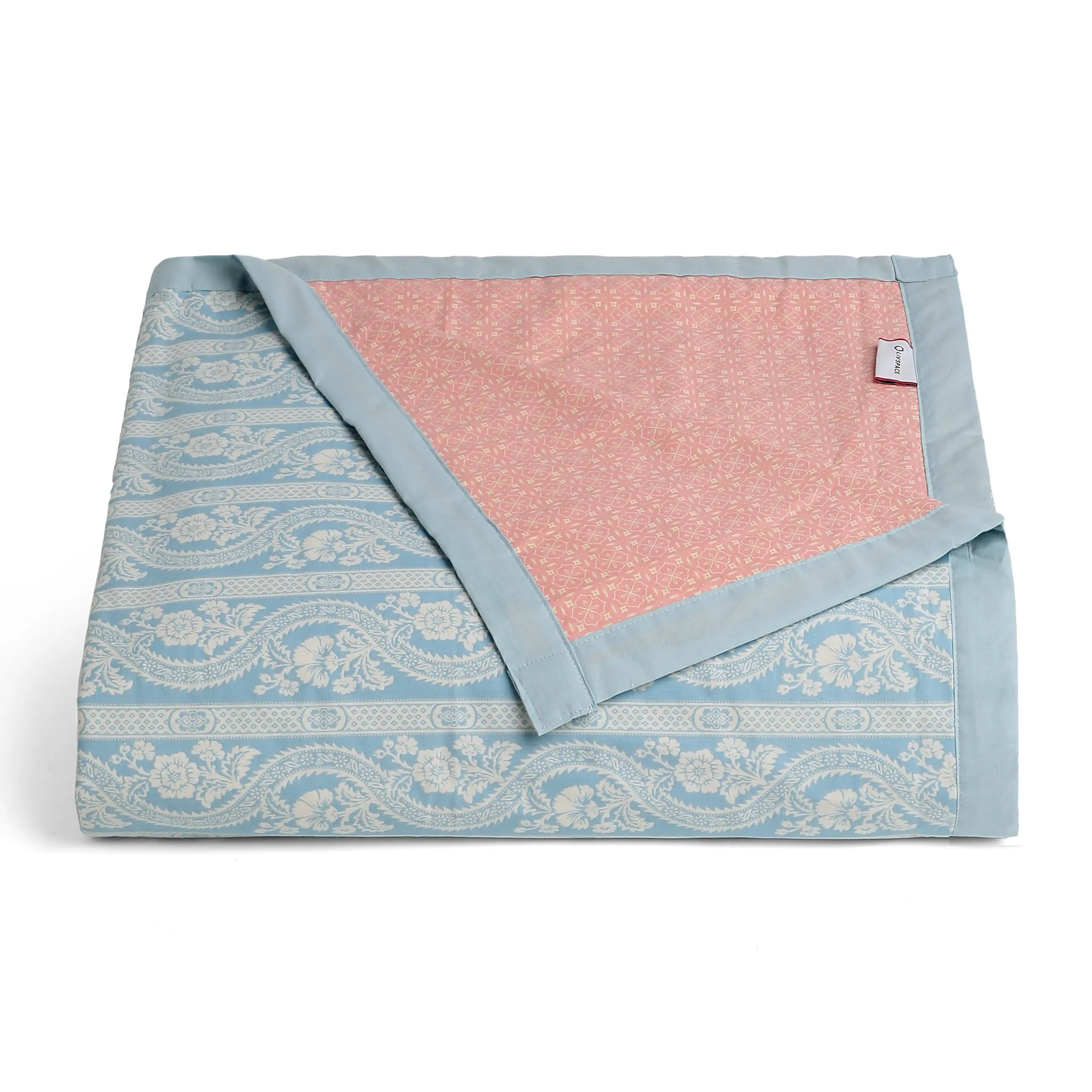 Chippa Lane | Contemporary Indian Print Design Coordinated Bedding Set | Set of Bedsheet & Dohar-Light Blue