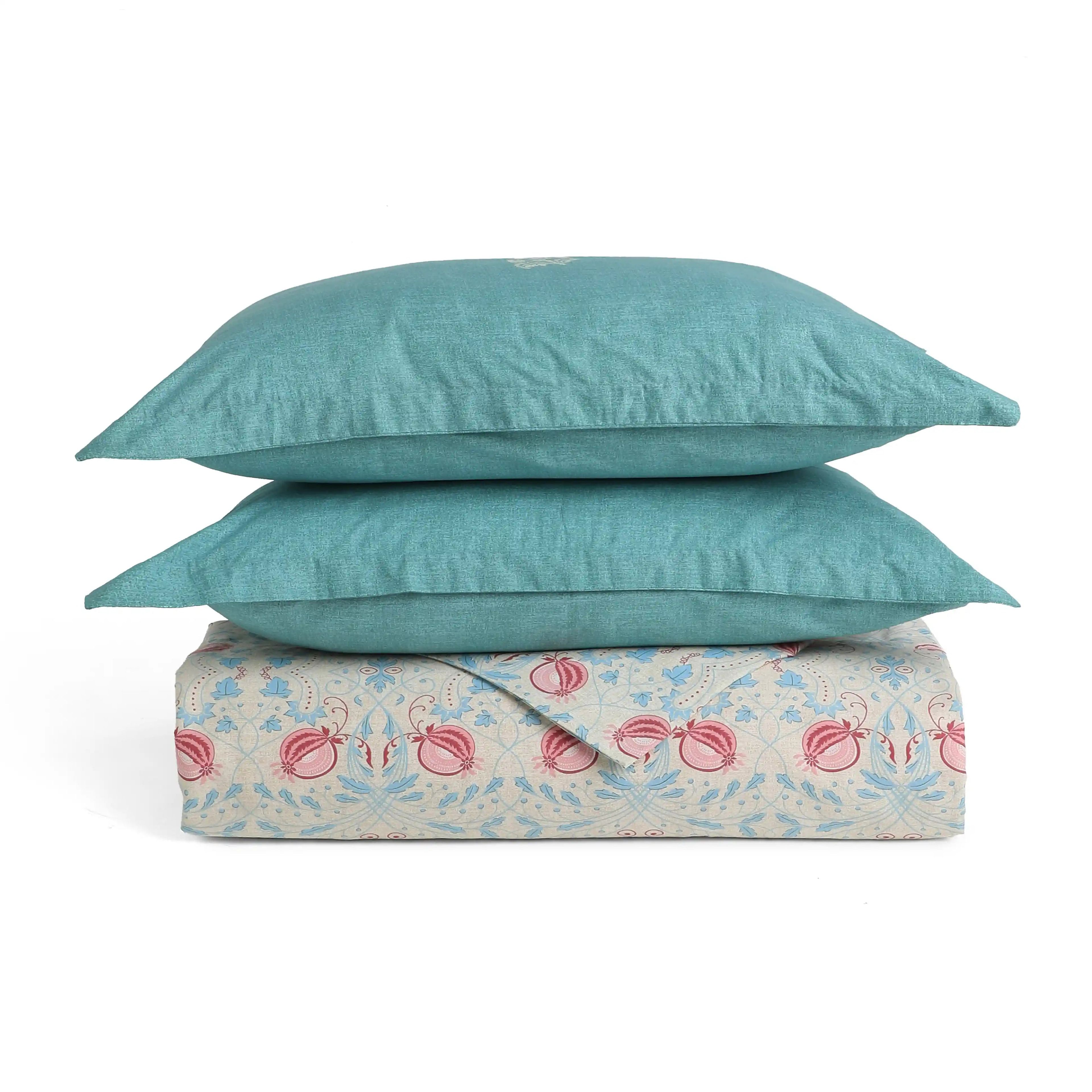 Chippa Lane | Contemporary Indian Print Design Coordinated Bedding Set | Set of Bedsheet & Dohar-Light Blue