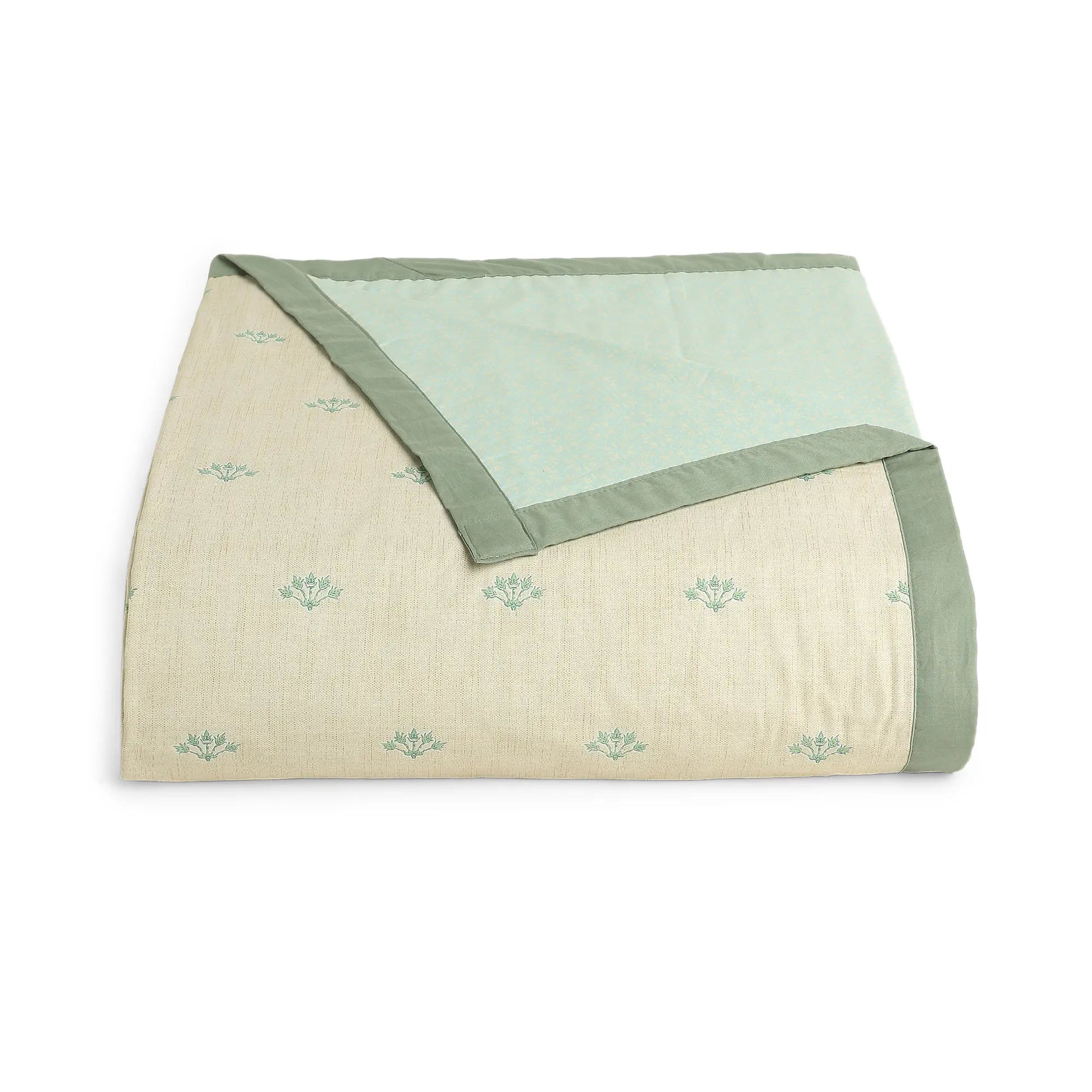 Chippa Lane | Contemporary Indian Print Design Coordinated Bedding Set | Set of Bedsheet & Dohar-Sage