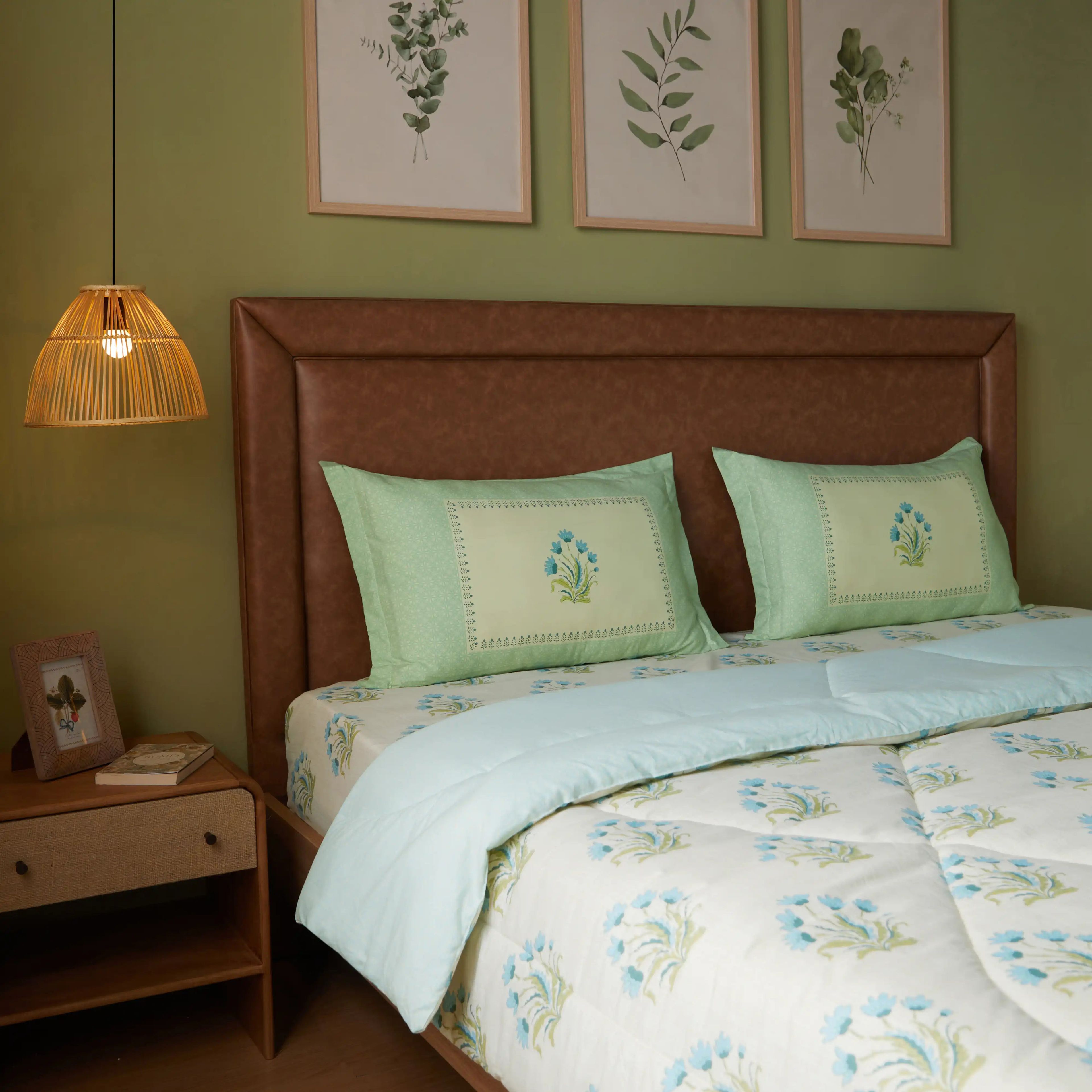 Chippa Lane | Contemporary Indian Print Design 240GSM Reversible Comforter for Extra Warmth-Indian Sage