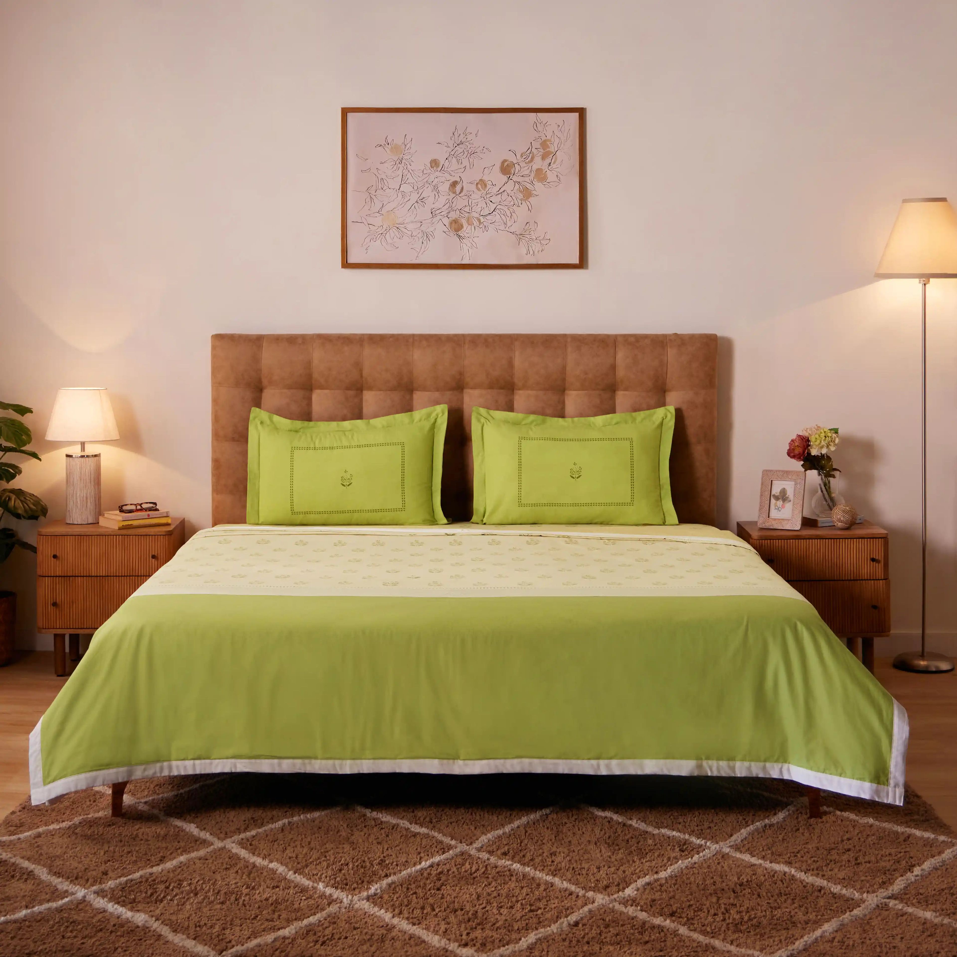 Chippa Lane | Contemporary Indian Print Design Reversible Dohar with Super Soft Flannel Layering-Indian Moss