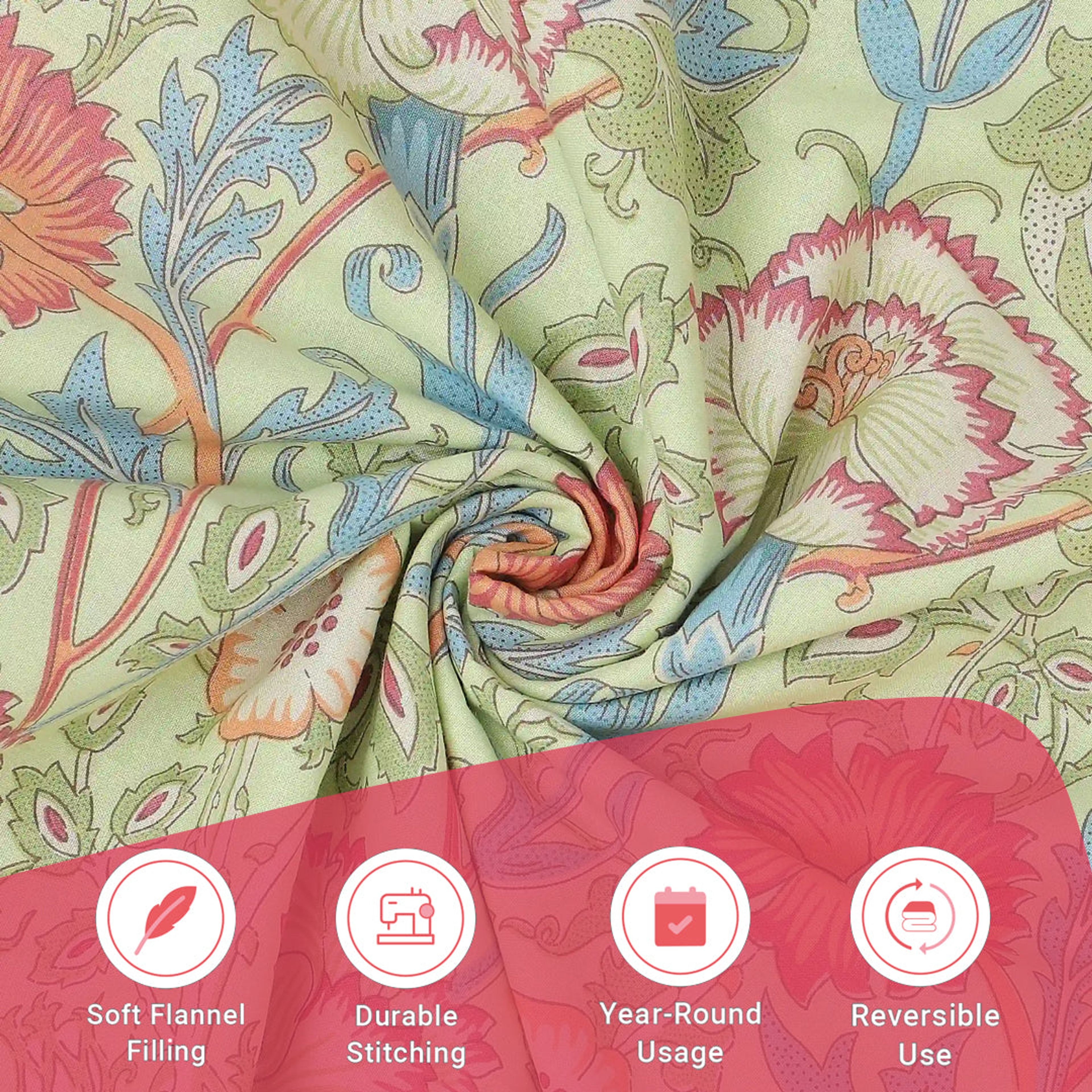 Chippa Lane | Contemporary Indian Print Design Reversible Dohar with Super Soft Flannel Layering-Green