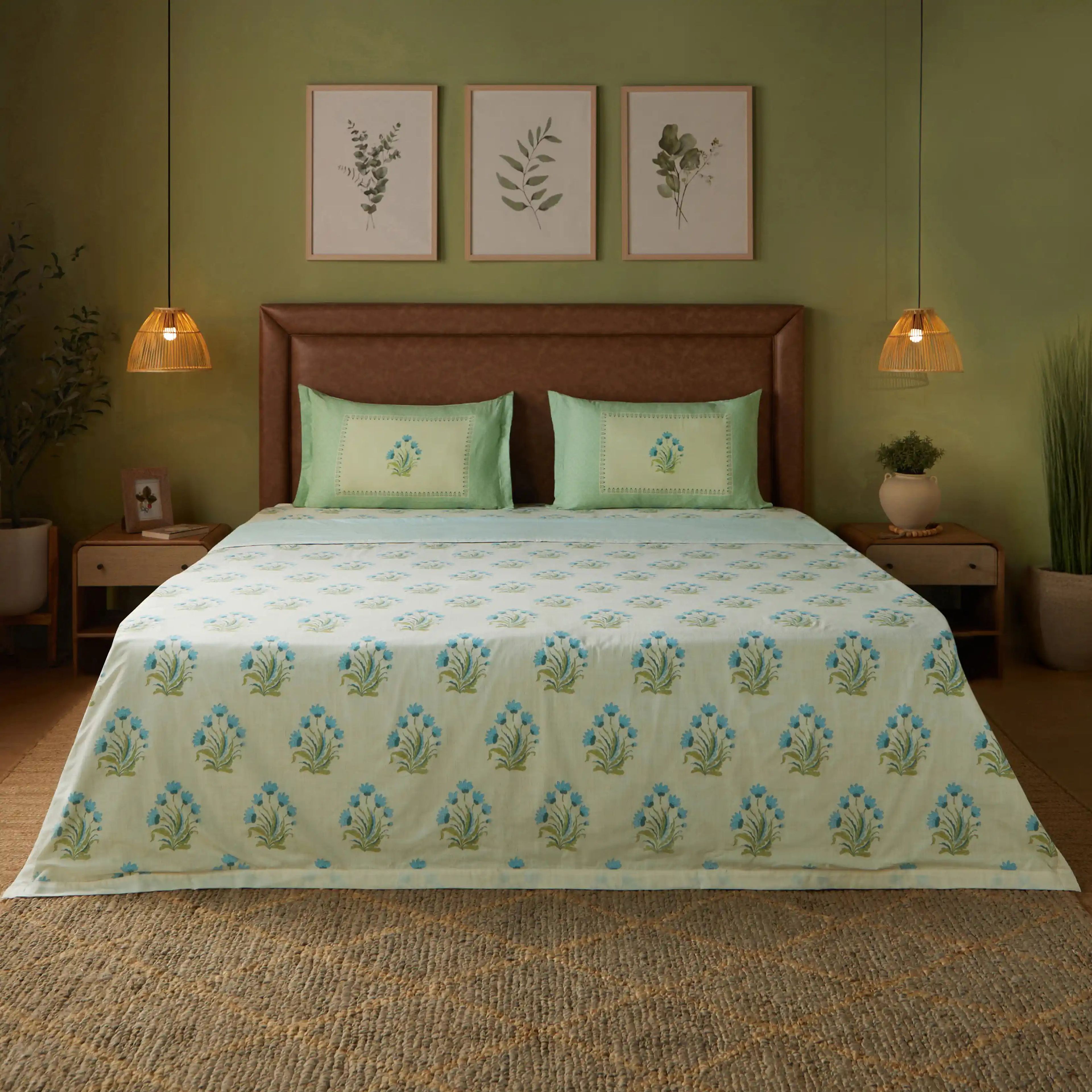 Chippa Lane | Contemporary Indian Print Design Reversible Dohar with Super Soft Flannel Layering-Indian Sage