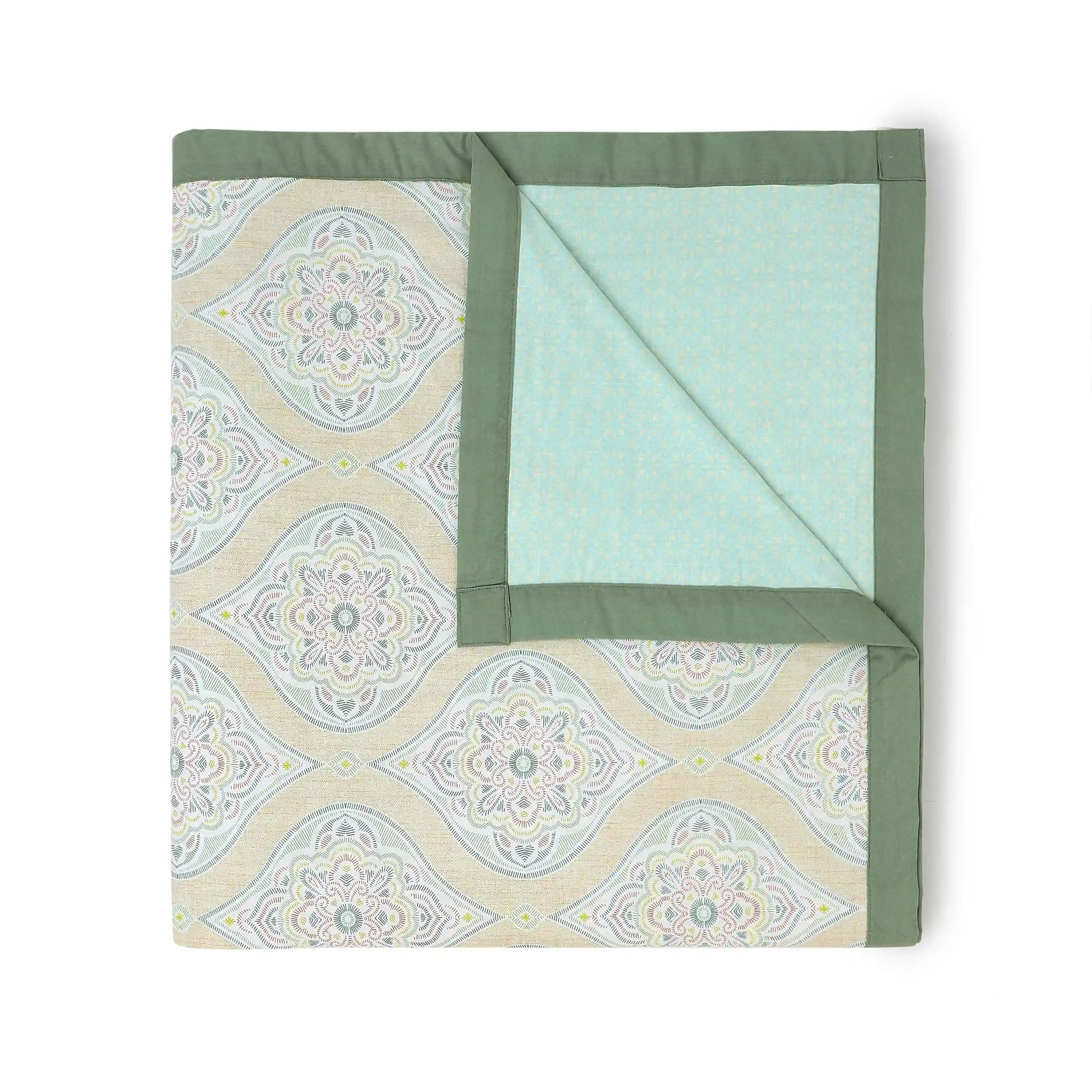 Chippa Lane | Contemporary Indian Print Design Reversible Dohar with Super Soft Flannel Layering-Sage