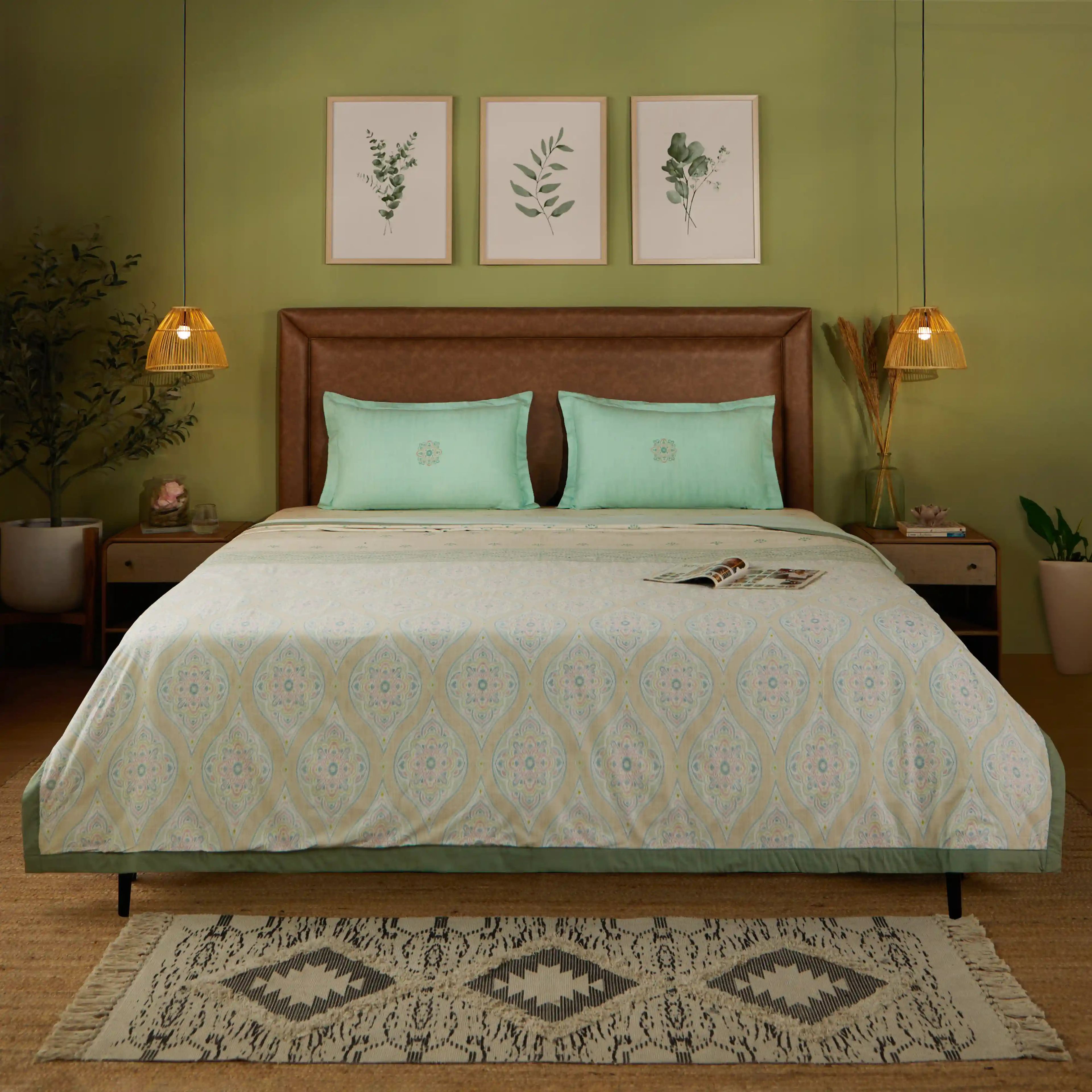 Chippa Lane | Contemporary Indian Print Design Reversible Dohar with Super Soft Flannel Layering-Sage