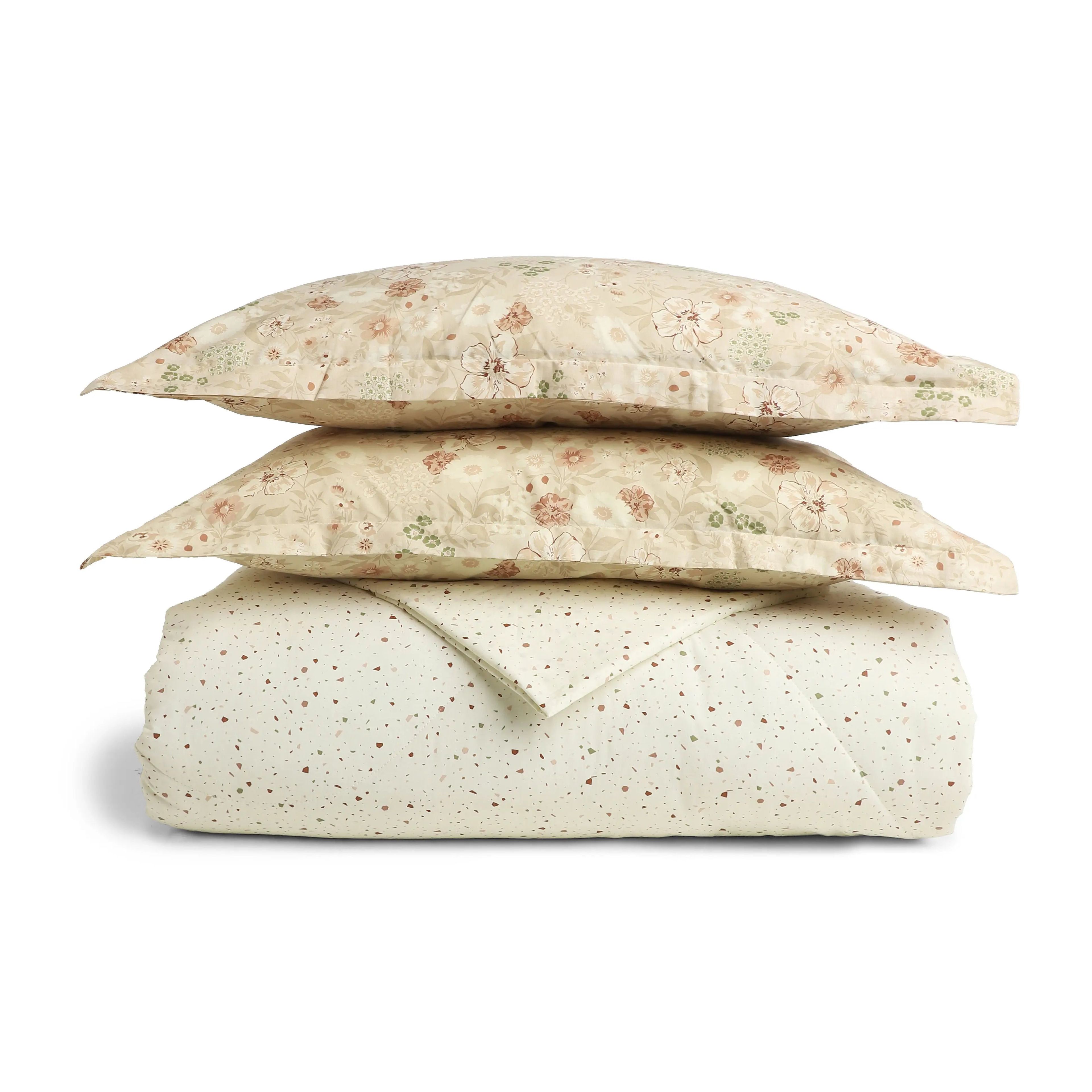 Mishella | Mix & Match Printed Coordinated Bedding Set | Set of Bedsheet & Comforter - Cream